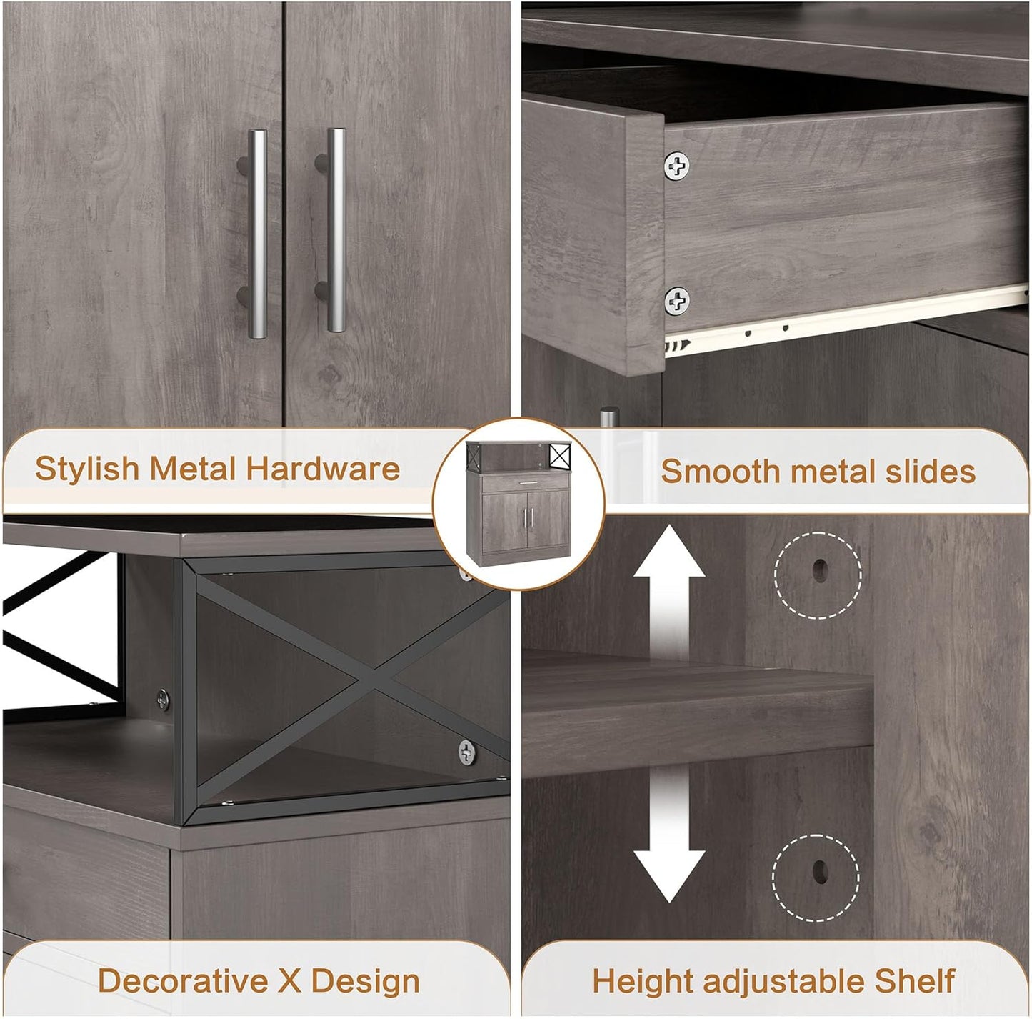 Shintenchi Kitchen Buffet Cabinet with Adjustable Shelf, Modern Kitchen Storage Cabinet,Farmhouse Coffee Bar Cabinet(Ash Grey)