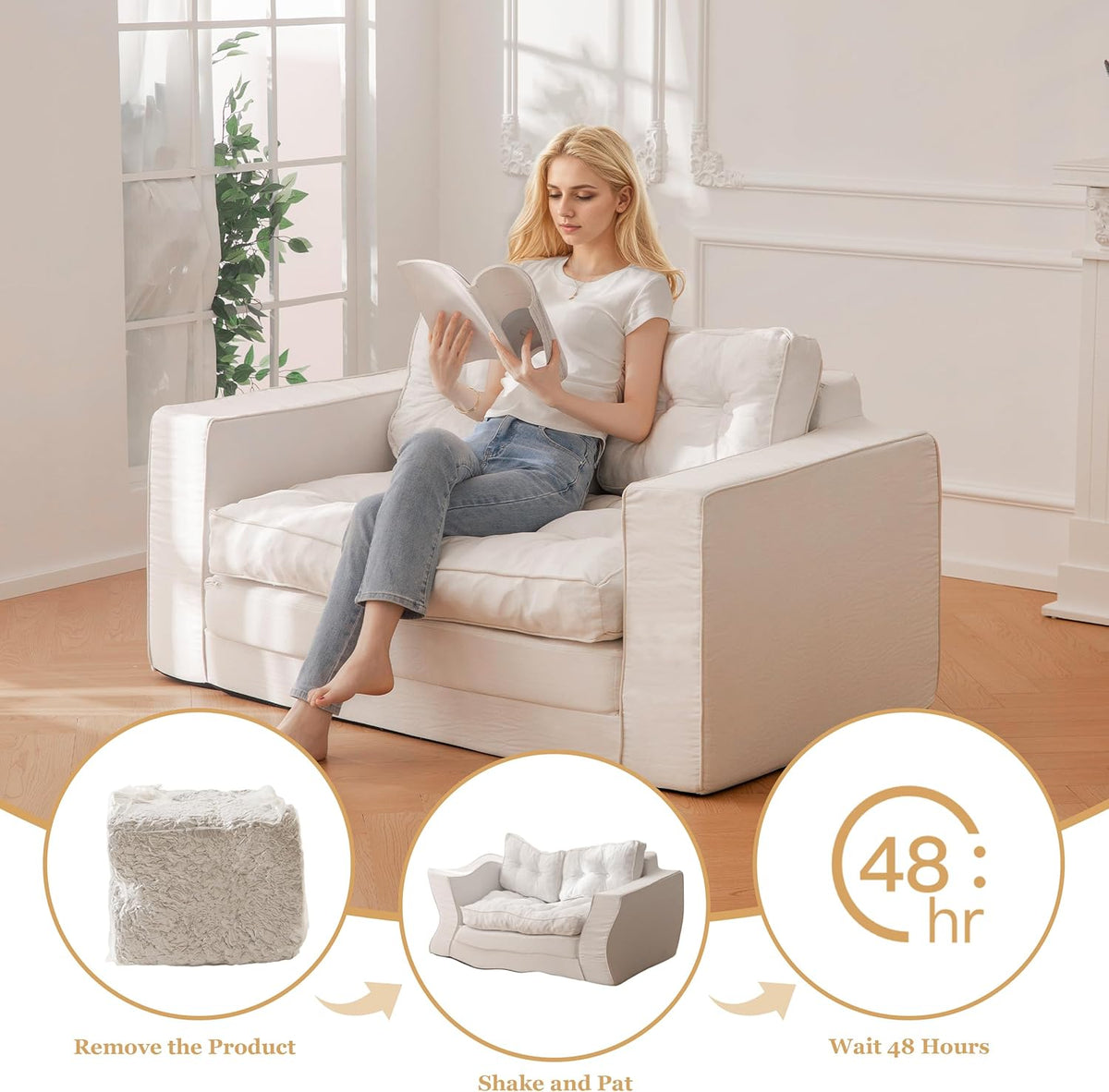 YOSHOOT Loveseat Sleeper Sofa,55" Convertible Sofa Bed Couch Futon Couches for Living Room,3-in-1 Pull Out Floor Couch with Backrest and Pillows