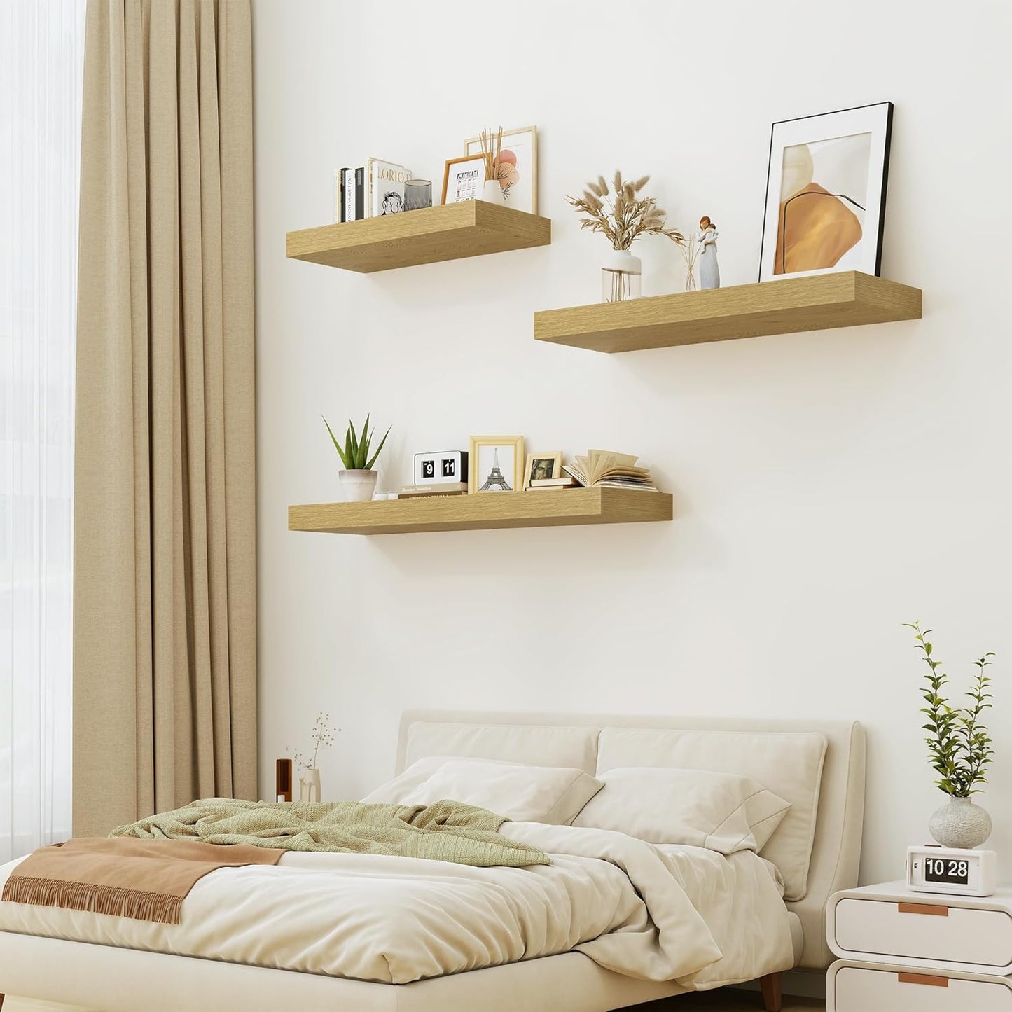 12" Deep Bathroom Floating Shelves for Wall Shelf Over Toilet Wall Mounted Farmhouse Long 55 inches Set of 1, Farmhouse Shelves with Invisible Brackets for Living Room, Kitchen, Bedroom,Oak