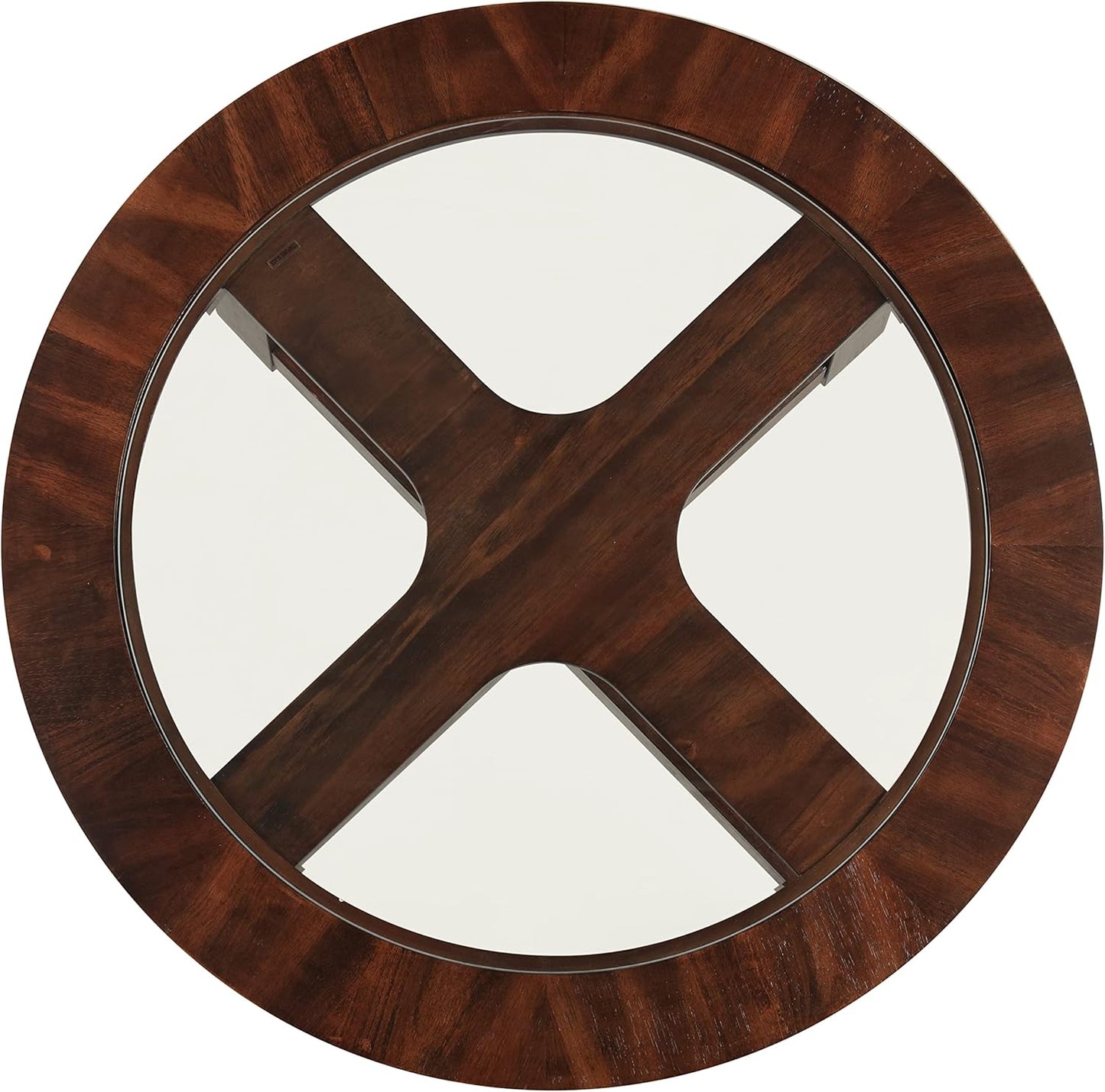 Roundhill Furniture Cylina Solid Wood Glass Top Round Coffee Table with 4 Stools, Espresso