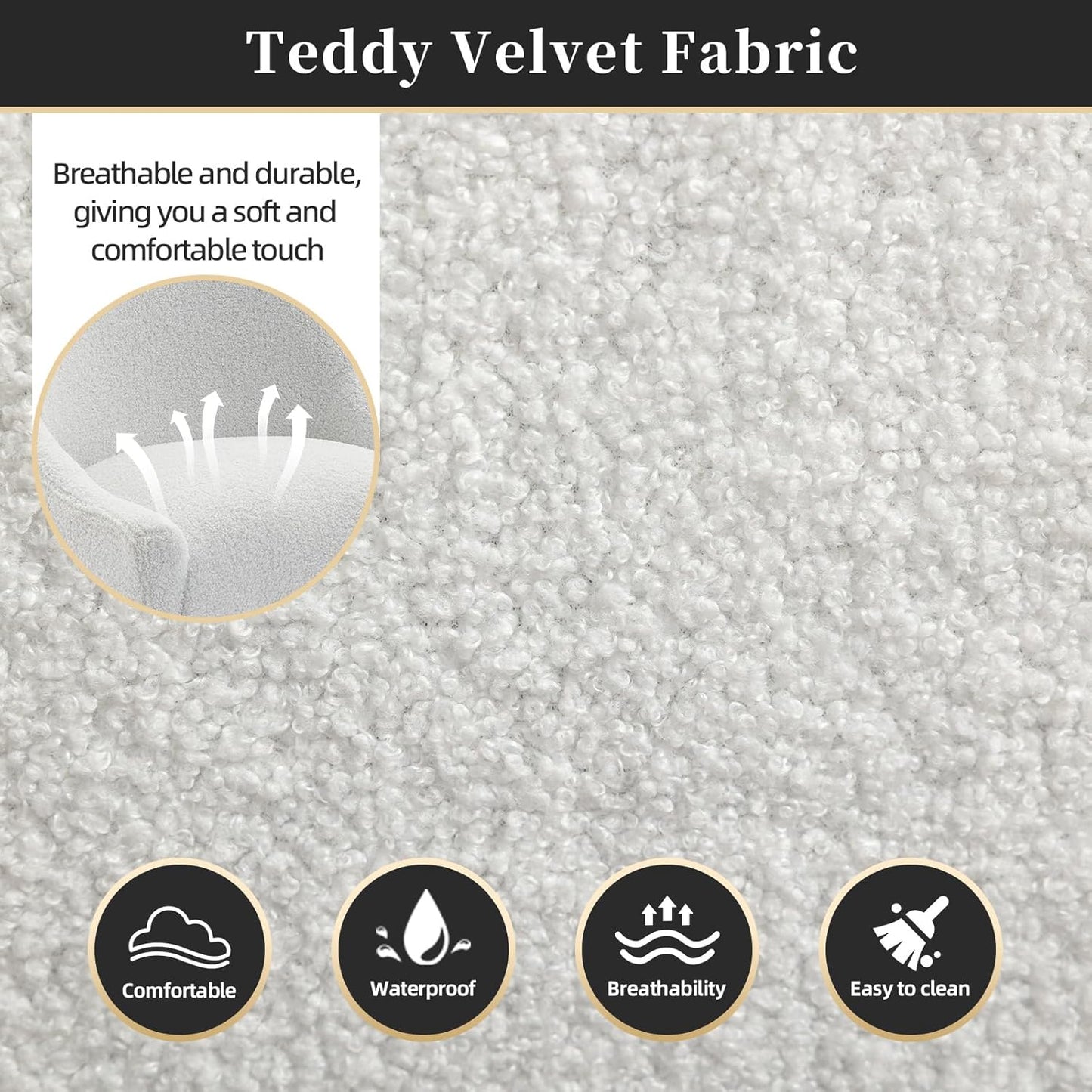 Modern Velvet Dining Chairs Set of 6, Contemporary Upholstered Furniture Collection with Polished Gold Metal Legs, Elegant Accent Chairs for Kitchen Living Room(Teddy Fleece,White)