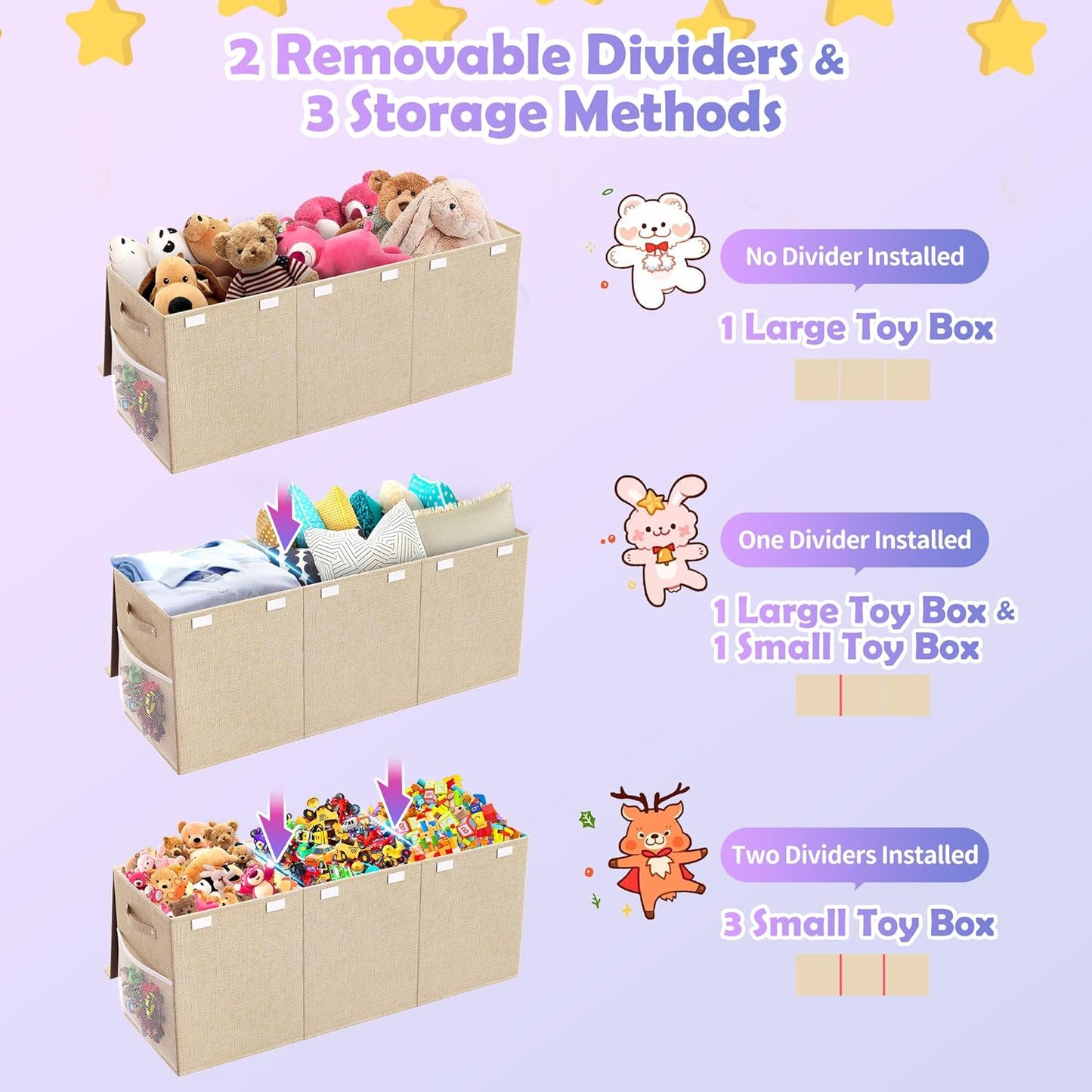 Extra Large Toy Box, Collapsible Sturdy Kids Toy Chest for Boys, Girls, 40"x14"x16" Storage Organizer Toddler Storage Bins with Lids, Toybox Basket for Living Room, Bedroom, Nursery, Beige