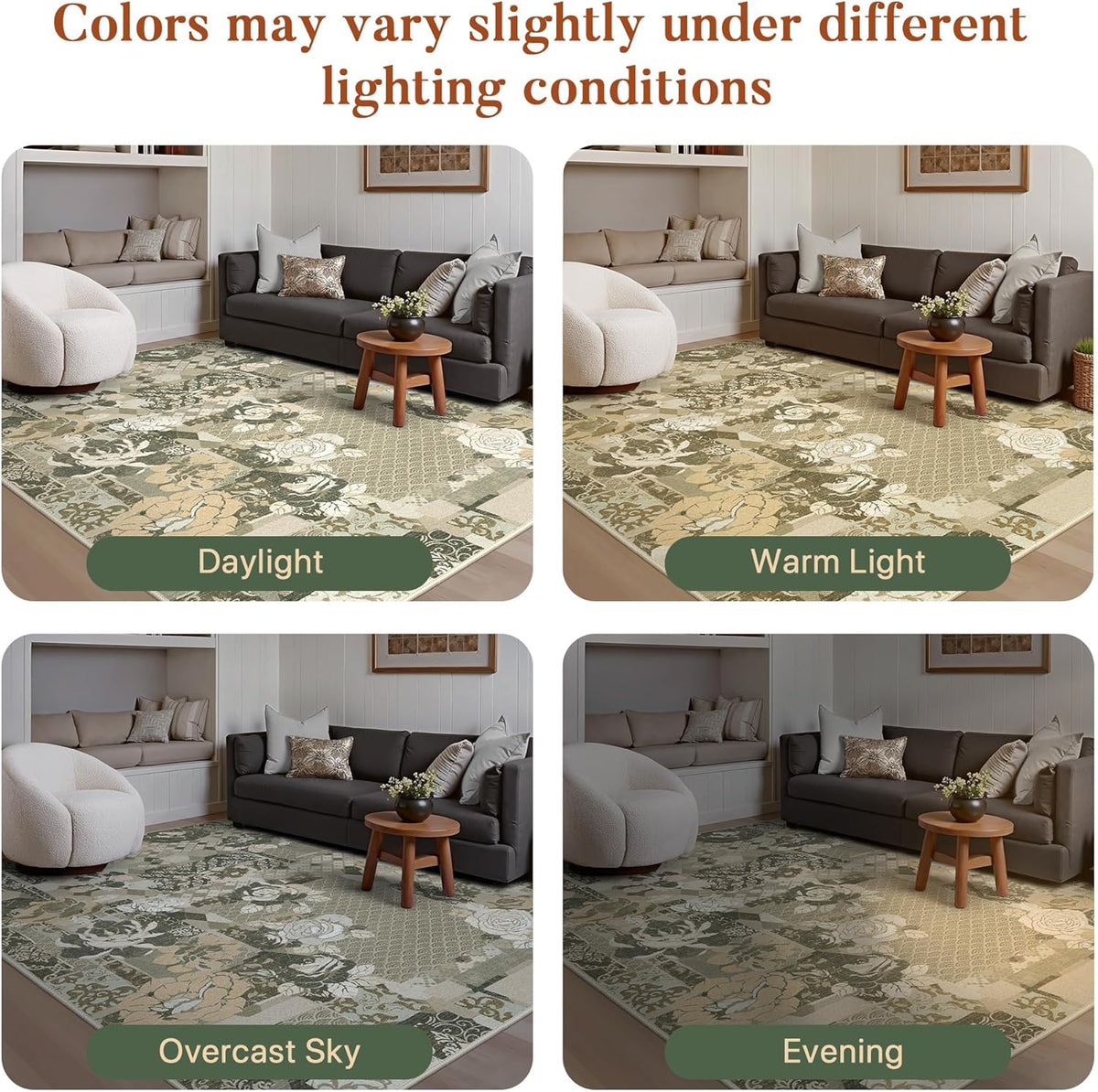 GENIMO Area Rug 2x3 Doormat, Machine Washable Low Pile Rugs, Small Floral Patchwork Retro Chenille Entryway Mat for Entrance, Hallway, Kitchen and Corridor, Taupe Gray