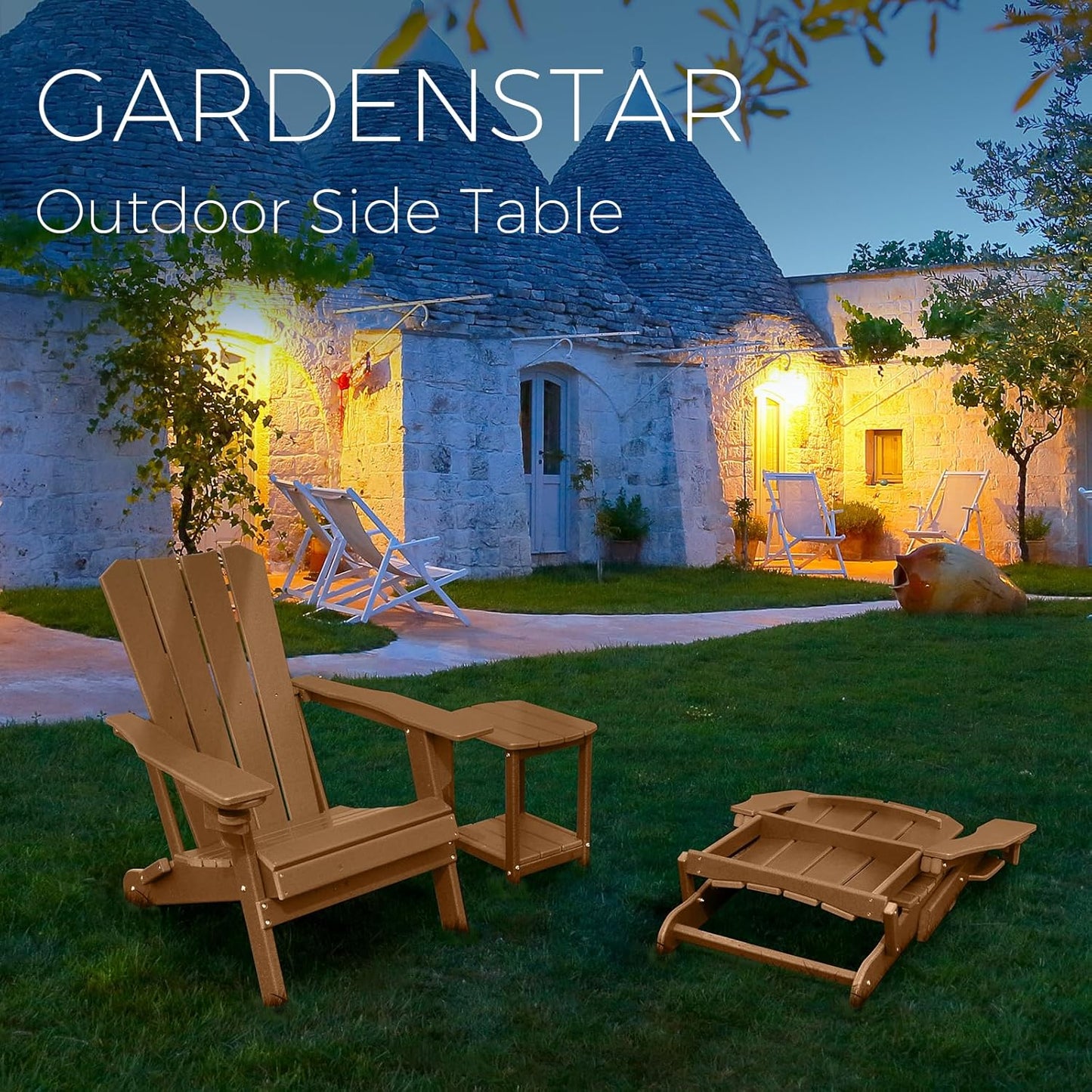 Adirondack Square Outdoor Side Table,2-Tier Storage Patio Side Table, HDPE End Tables for Backyard Pool Porch Garden Lawn BrownRed