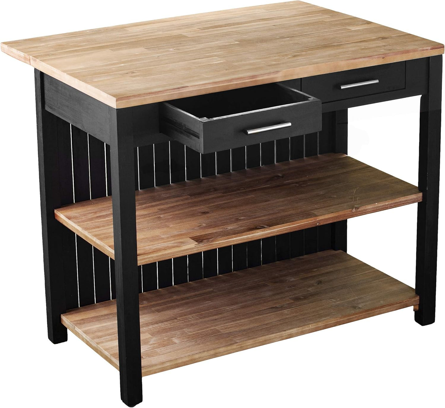 SEI Furniture Berinsly Expandable Freestanding Kitchen Island, Black, Natural