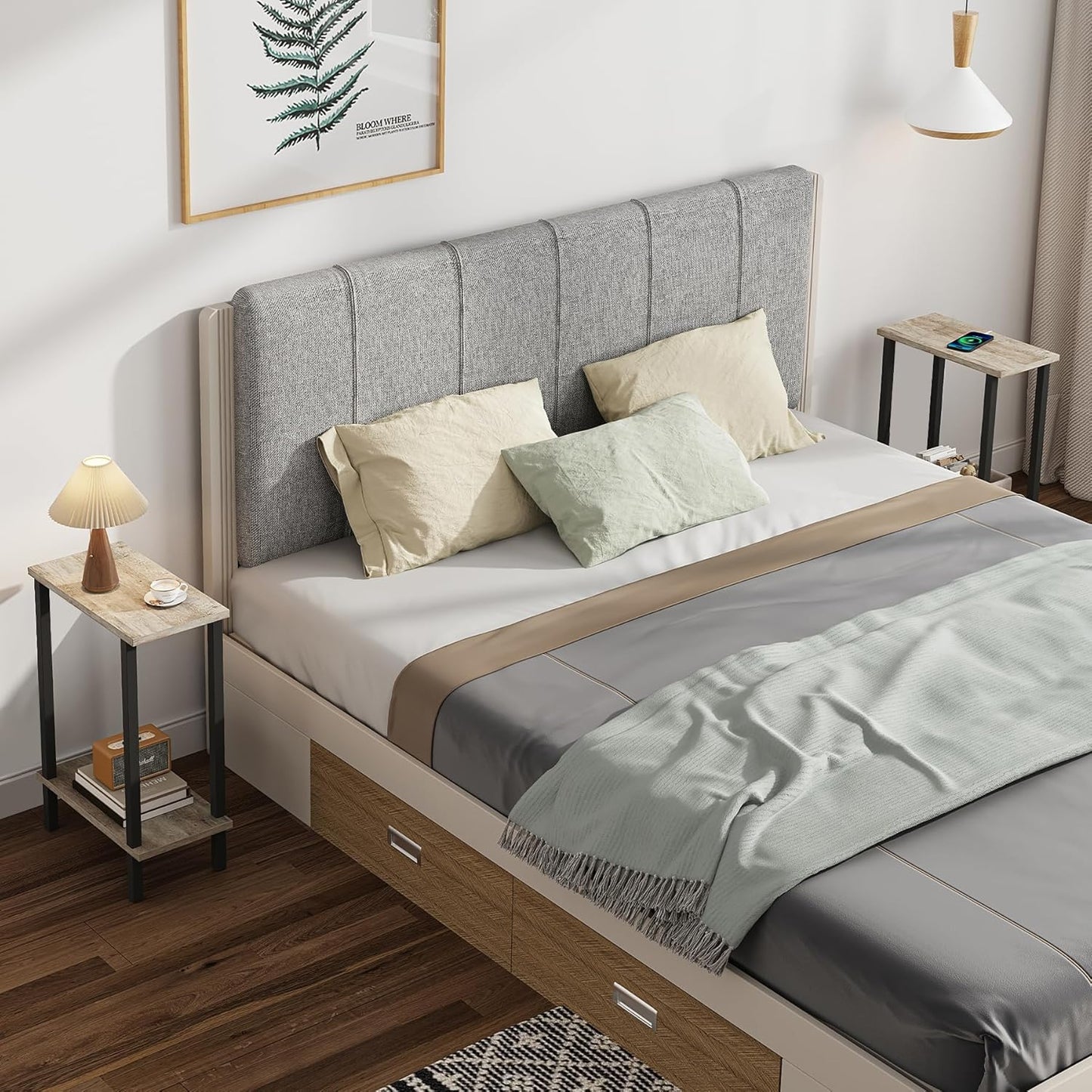 TUTOTAK Small Side Table, Narrow End Table, Set of 2, Skinny Sofa Table, Slim Nightstand, Couch Table, Living Room, Bed Room, Greige TB01BG0622