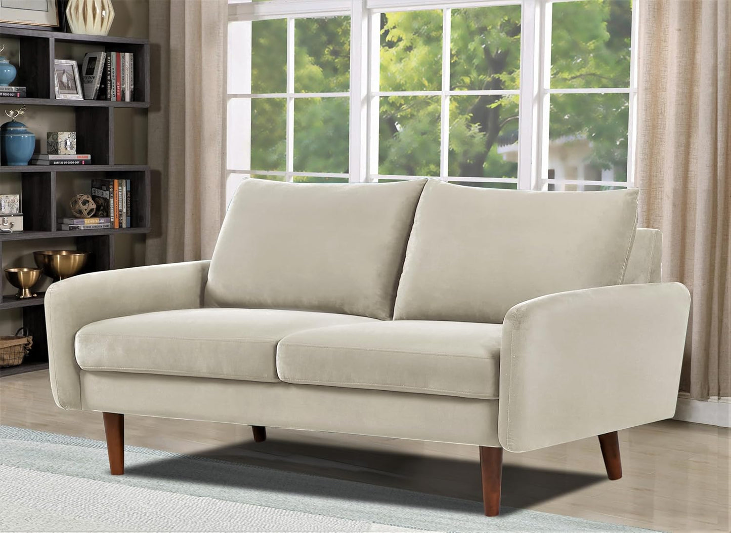 Container Furniture Direct Kent Velvet Loveseat Sofa for Modern Living Rooms and Compact Spaces, Comfy 2 Seater Couch Studio Apartment Furniture with Sleek Design, Ivory