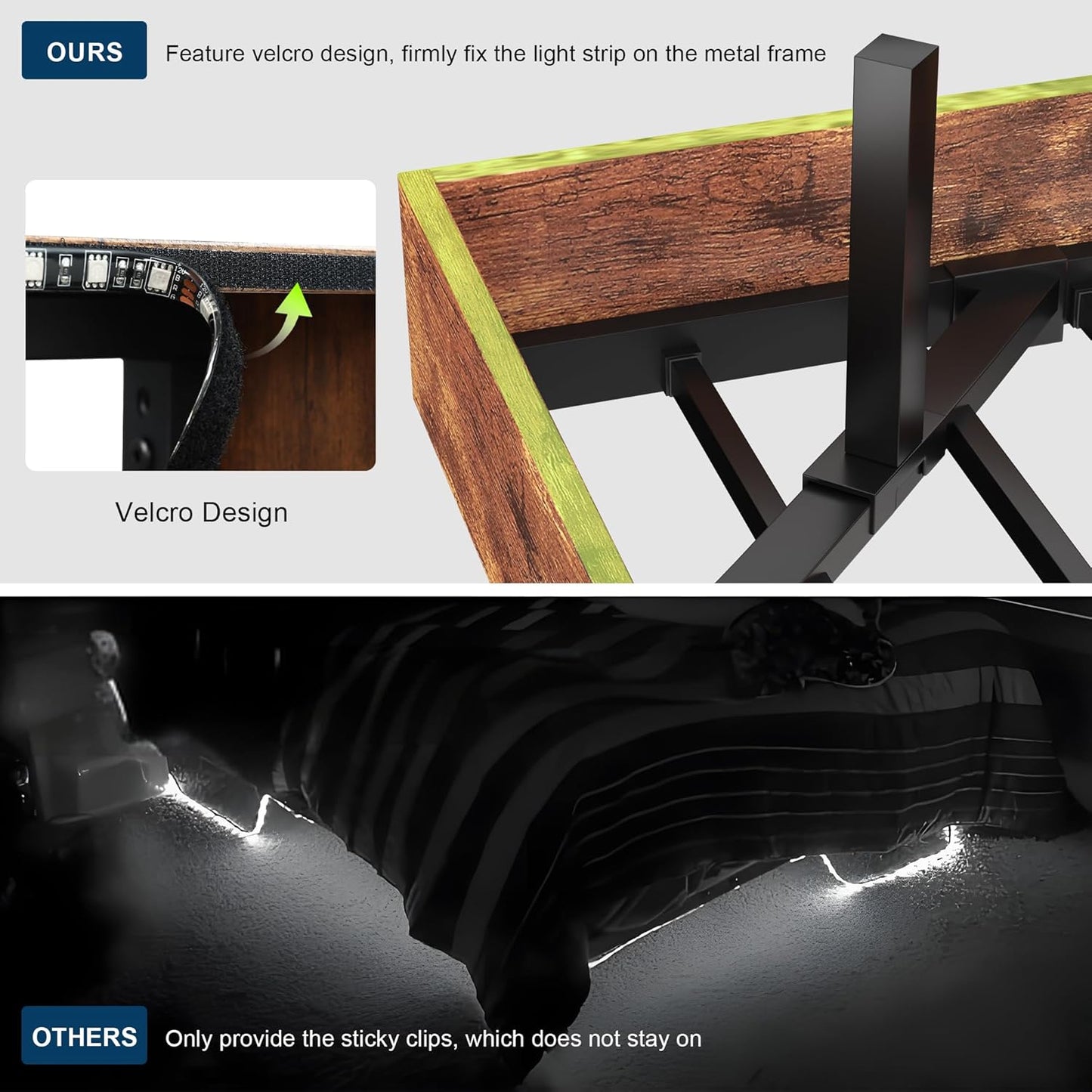 Feonase Twin Floating Bed Frame with Led Lights and Charging Station, Wood Twin Size Bed Frame with Storage Headboard, Heavy Duty Metal Slats, No Box Spring Needed, Easy Assembly, Vintage Brown