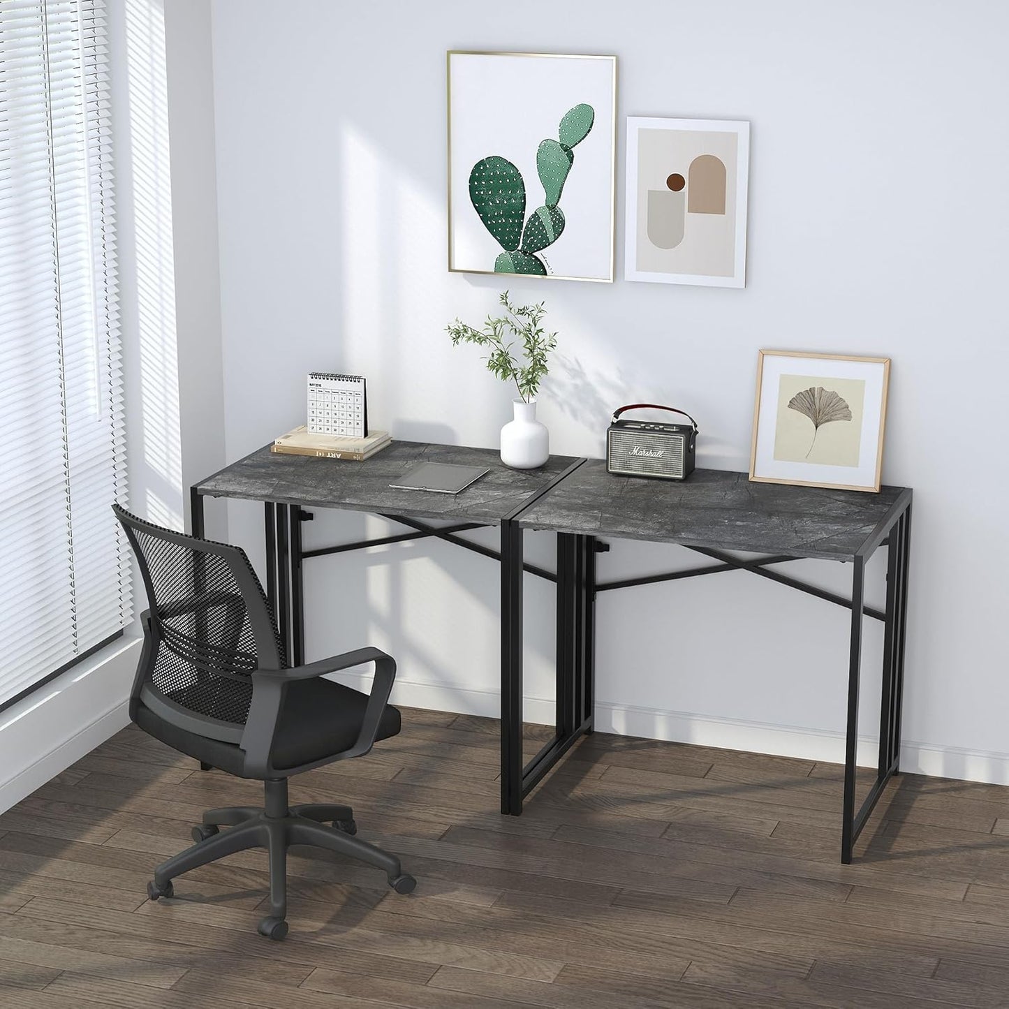 Small Folding Computer Desk 32 inch, Writing Gaming Computer Desk for Small Spaces, No Assembly Required Office Desk, Grey