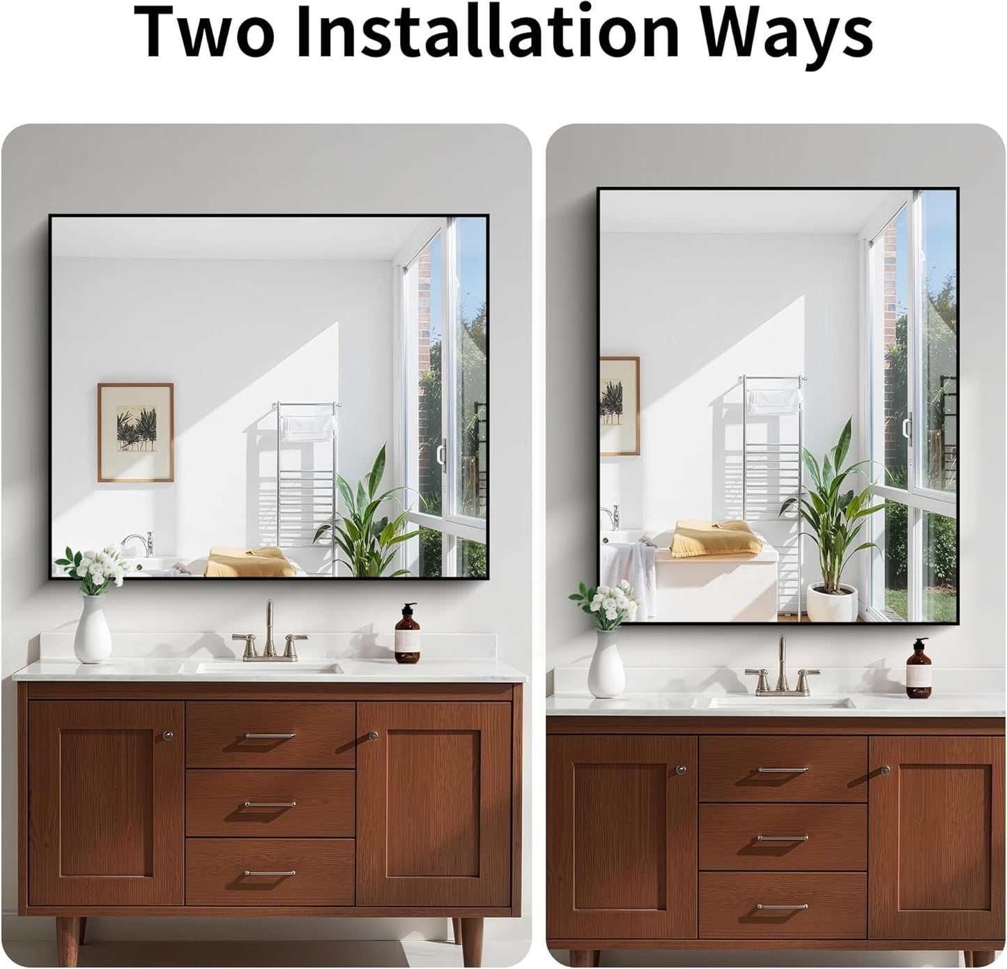 KOCUUY Black Bathroom Mirror, 40"x48" Large Rectangular Mirror with Metal Frame, Black Vanity Mirror with Modern Design for Bathroom, Living Room, Entryway, Hang Horizontal/Vertical