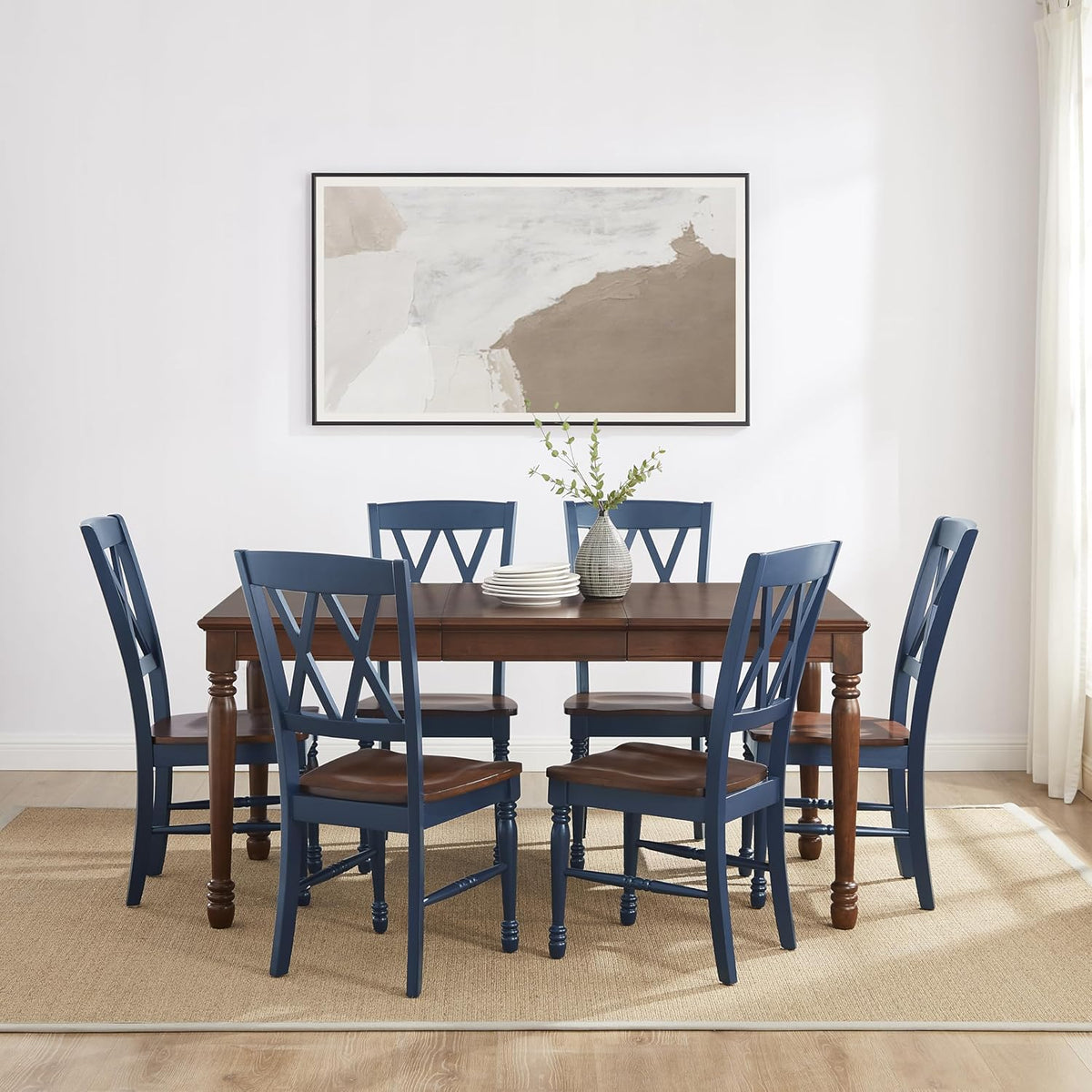 Crosley Furniture Shelby 7-Piece Traditional Dining Table Set for 6, Dinner Tables with Kitchen Chairs, Navy/Dark Cherry