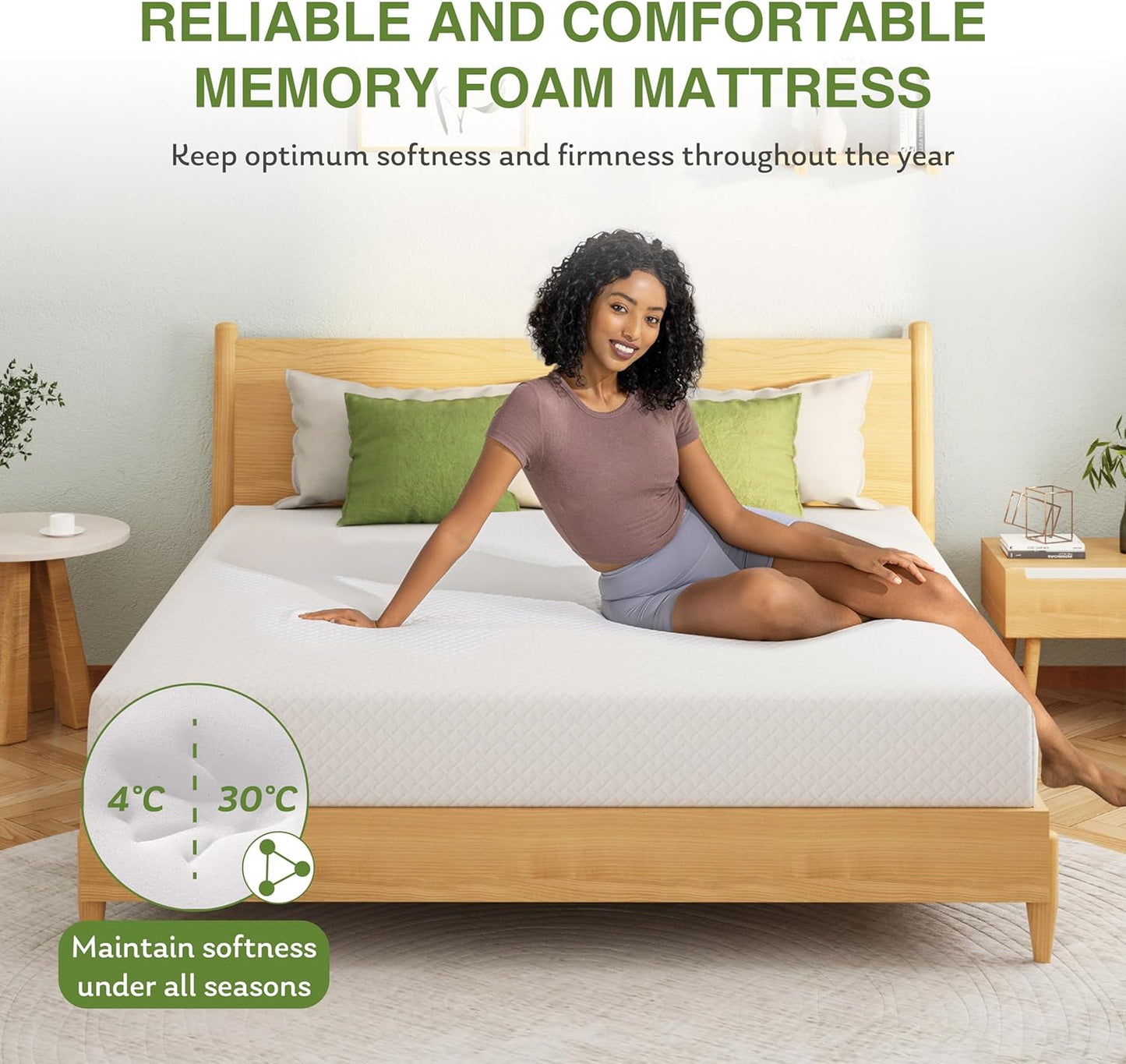 6 Inch Queen Size Mattress for Kids, Memory Foam Mattress with Cooling Green Tea Gel, Relieve Pressure with Medium Firm Support, CertiPUR-US Certified, 80''L x 60''W, White
