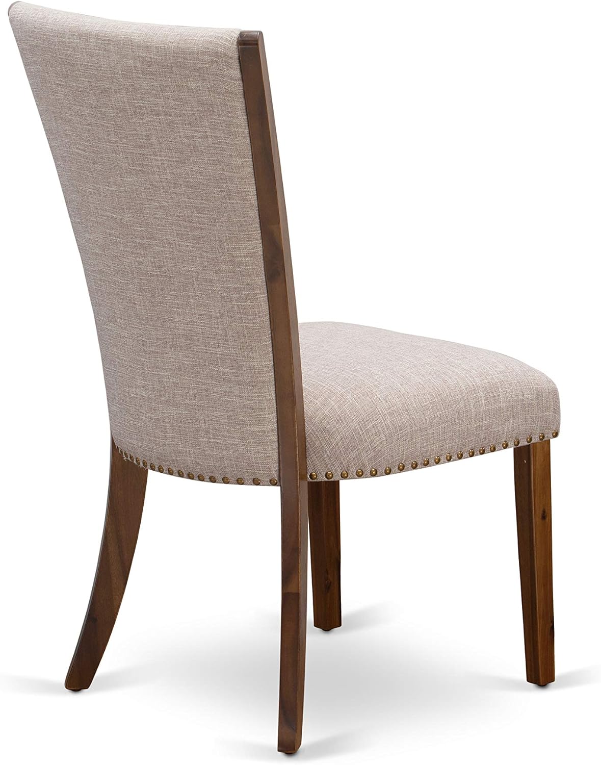 East West Furniture VEP8T04 Verona Parsons Dining Chairs - Nailhead Trim Light Tan Linen Fabric Upholstered Chairs, Set of 2, Walnut