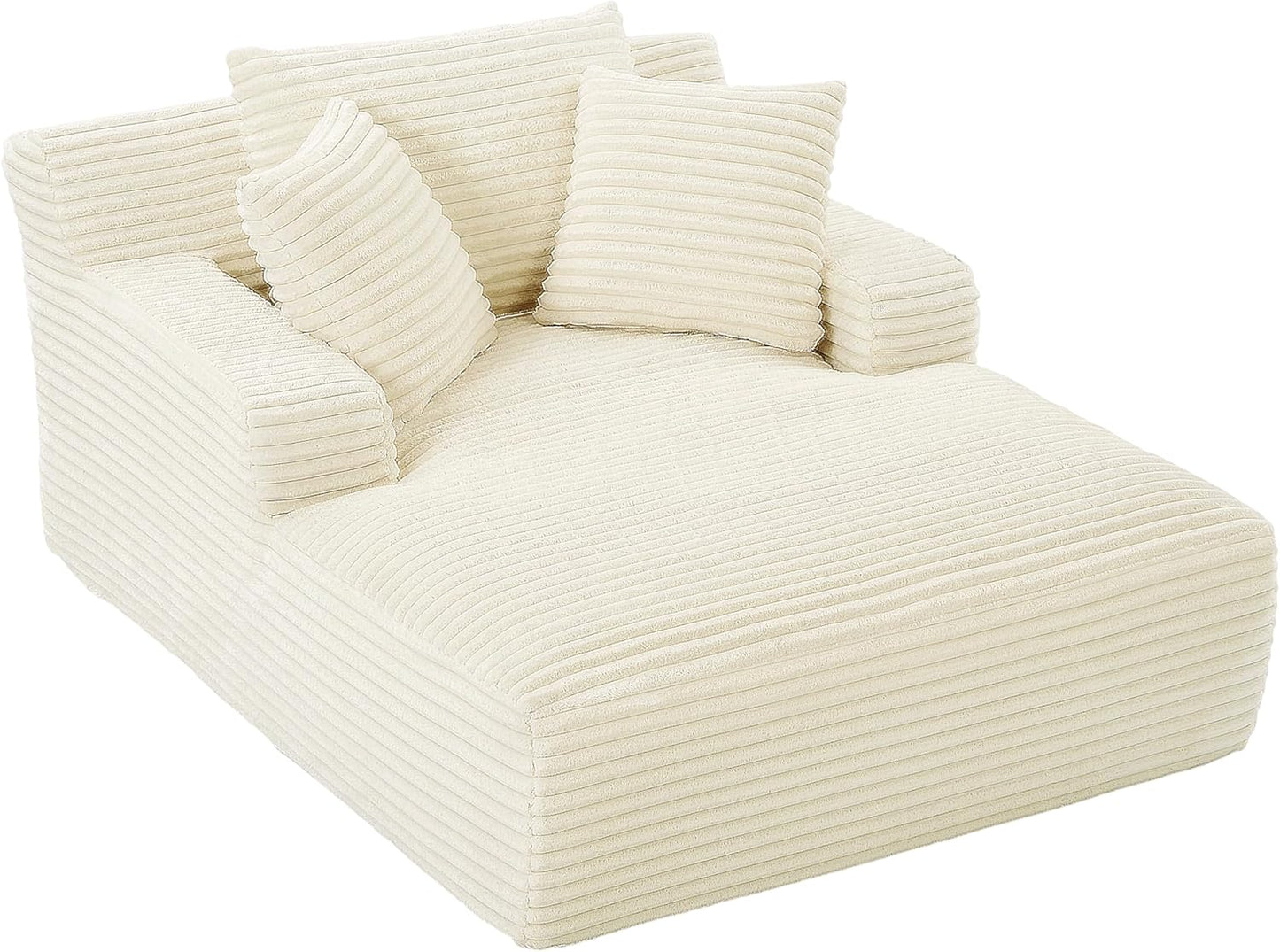 Oversized Chaise Daybed Lounge Sleeper Chair Sofa Bed Indoor, Fluffy Corduroy Upholstered Sleeper Recliner Sofabed Extra Wide Full Foam Cloud Sofabed W/3 Pillows for Home/Apartment Living Room Bedroom