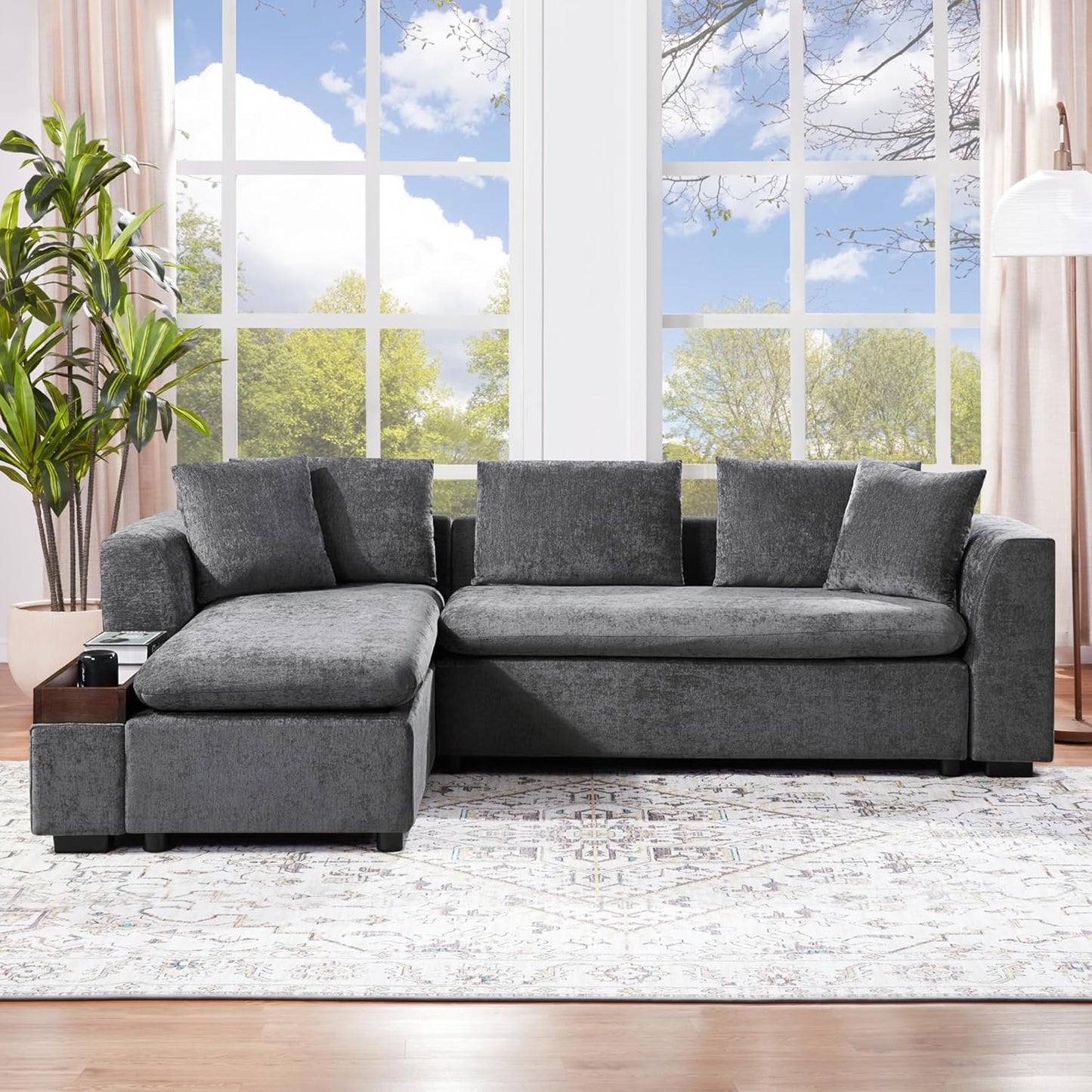 Ball & Cast Modular L-Shaped Sectional Sofa with Storage - 93.7" Chenille Fabric Couch, Deep Seating & Matching Pillows, Modern Living Room Furniture,Gray