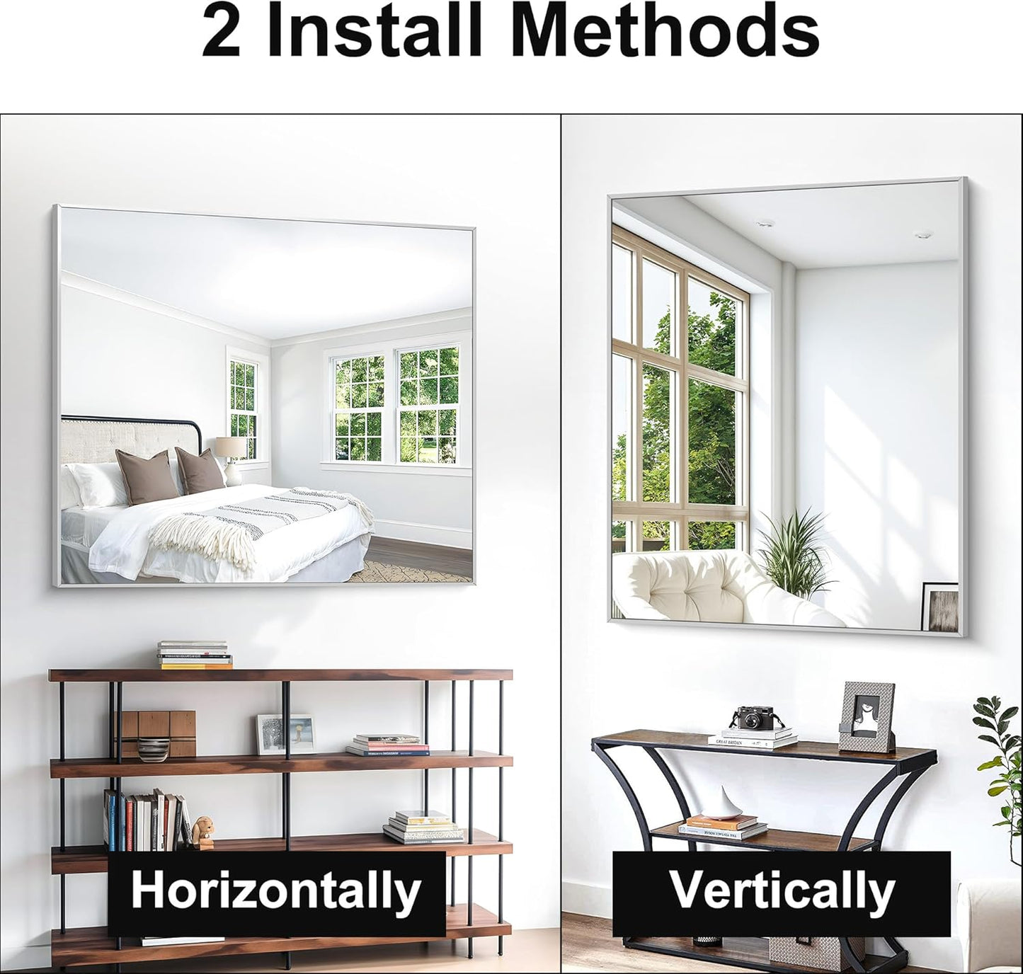 BONEWEI Silver Bathroom Mirror,40x48 inch Wall Mirror for Bathroom Wall Mounted,Large Rectangle Mirror for Bathroom Over Sink,Modern Metal Frame for Living Room,Bedroom Entryway,Horizontal/Vertical