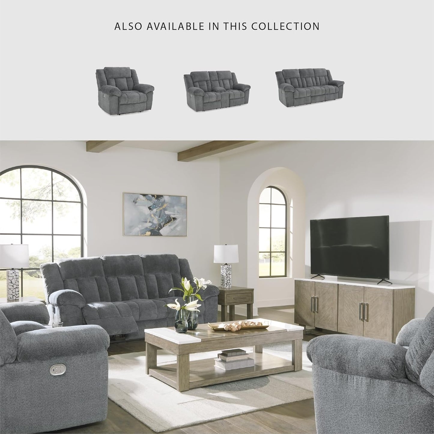 Signature Design by Ashley Tip-Off Casual Wall Hugger Power Recliner with Adjustable Headrest and USB Ports, Gray