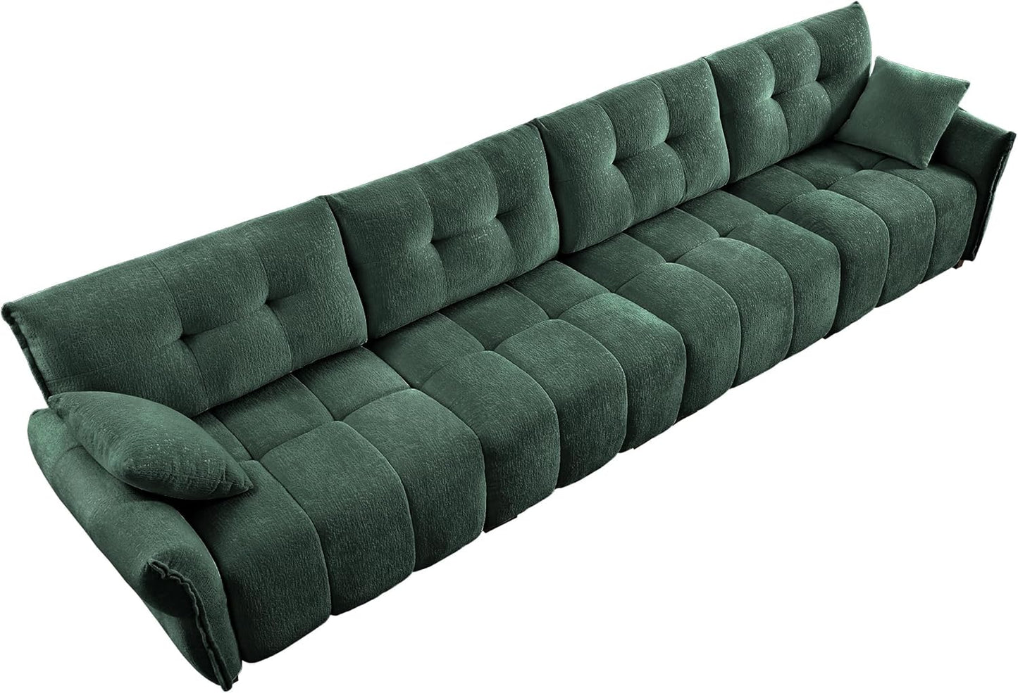 Modern Chenille Fabric 4-Seat Sofa w/ 2 Pillows, Premium Upholstery Living Room Couch with Tufted Backrest & Comfortable Armrests and High-Resilience Memory Foam Cushions,Green