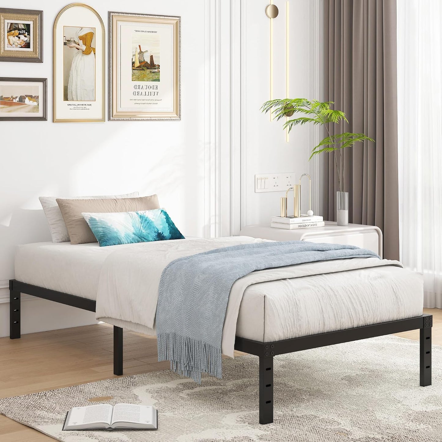 12 Inch Twin XL Size Bed Frames, Heavy Duty Metal Bed Frame Twin XL, No Box Spring Needed, Easy Assembly, Noise-Free, Black