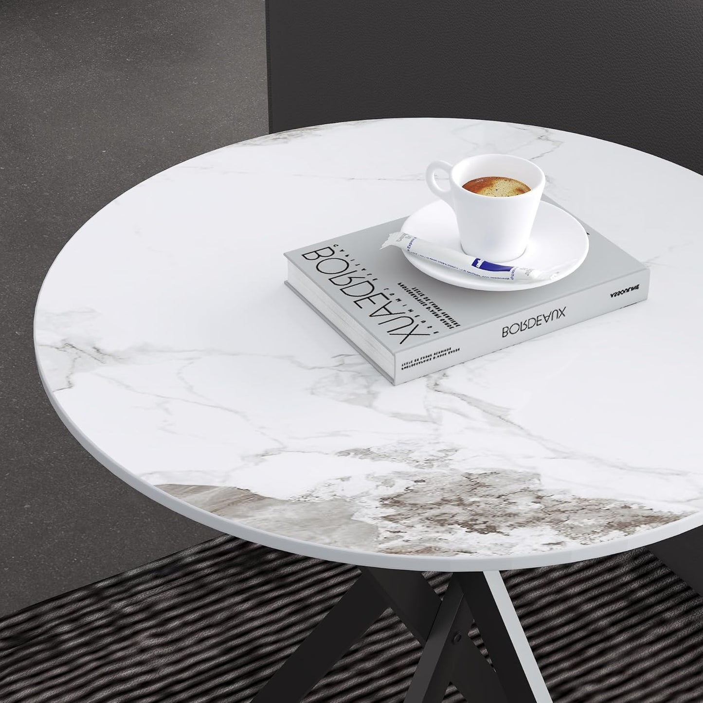 Small Round Marble Side Coffee Table Set of 2 with Metal Legs, Sintered Stone White Modern End Table for Living Room Sofa Home Bed Office (2 Pieces, 20"×20"×18")