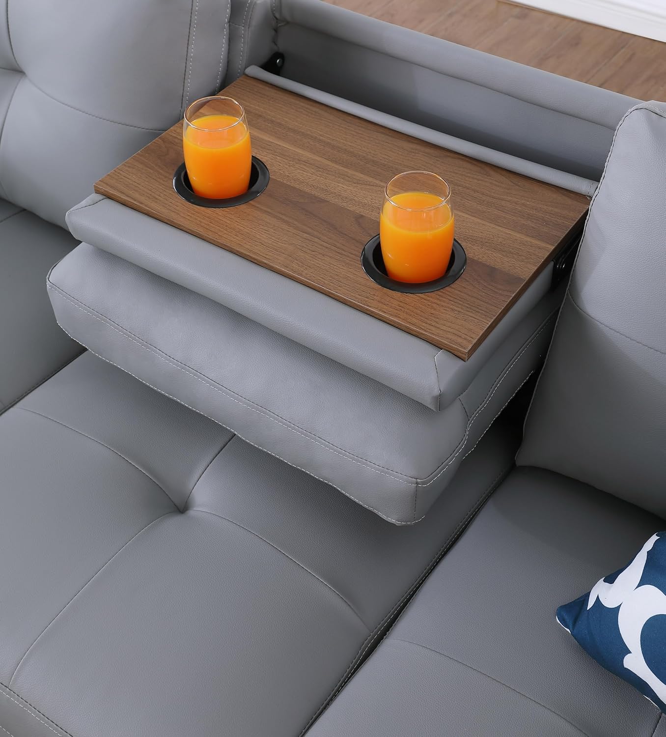 Ball & Cast 98" L Shaped Sectional Couch for Living Room with Storage Ottoman&Nailhead Trim,4 Seat Faux Leather Upholstered Modular Sectional Sofa Set 3 PCS W/Chaise&Cup Holders,for Home,Office,Gray