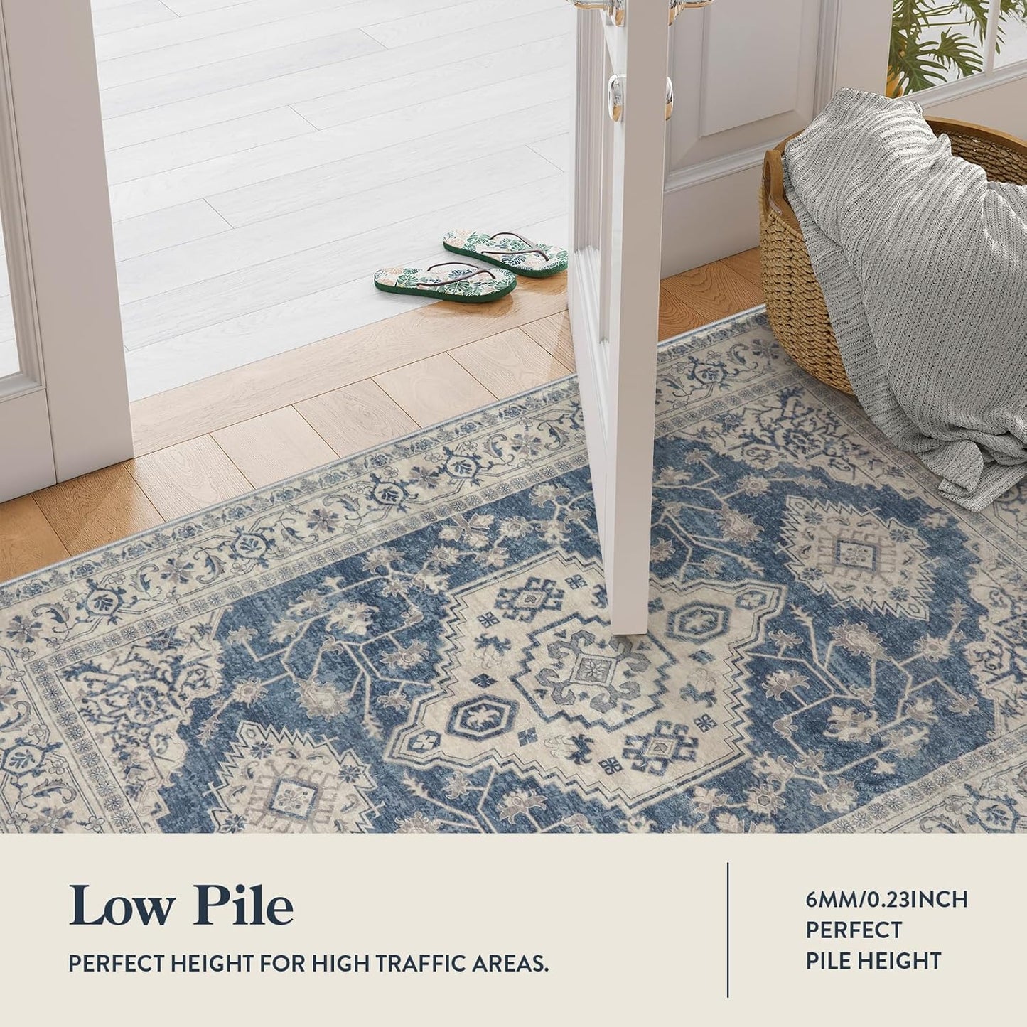 Lahome Oriental Washable Small Area Rug, 2x3 Rugs for Entryway Kitchen, Ultra-Thin Soft Indoor Door Mat Non Slip Throw Carpet for Bedroom Bathroom, Blue