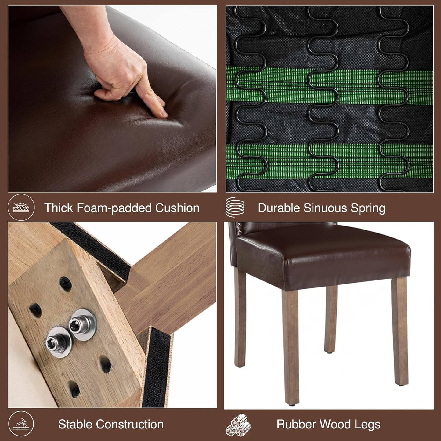 Stylish Upholstered Parsons Dining Chair PU Faux Leather with Silver Nailhead Trim and Sturdy Solid Wood Legs