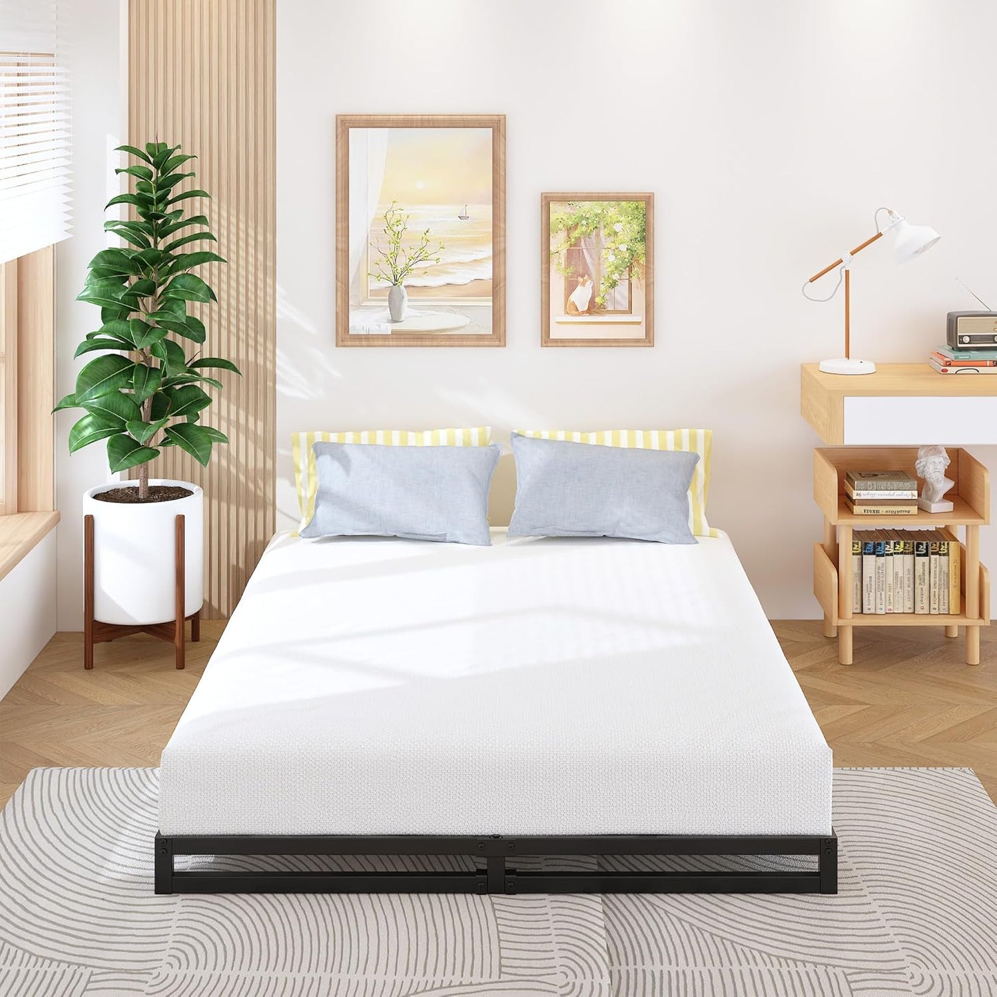 4 Inch Full Size Bed Frame No Box Spring Needed, Heavy Duty Metal Platform Beds with Sturdy Steal Slats for Mattress Foundation, Easy Assembly, Noise Free, Black