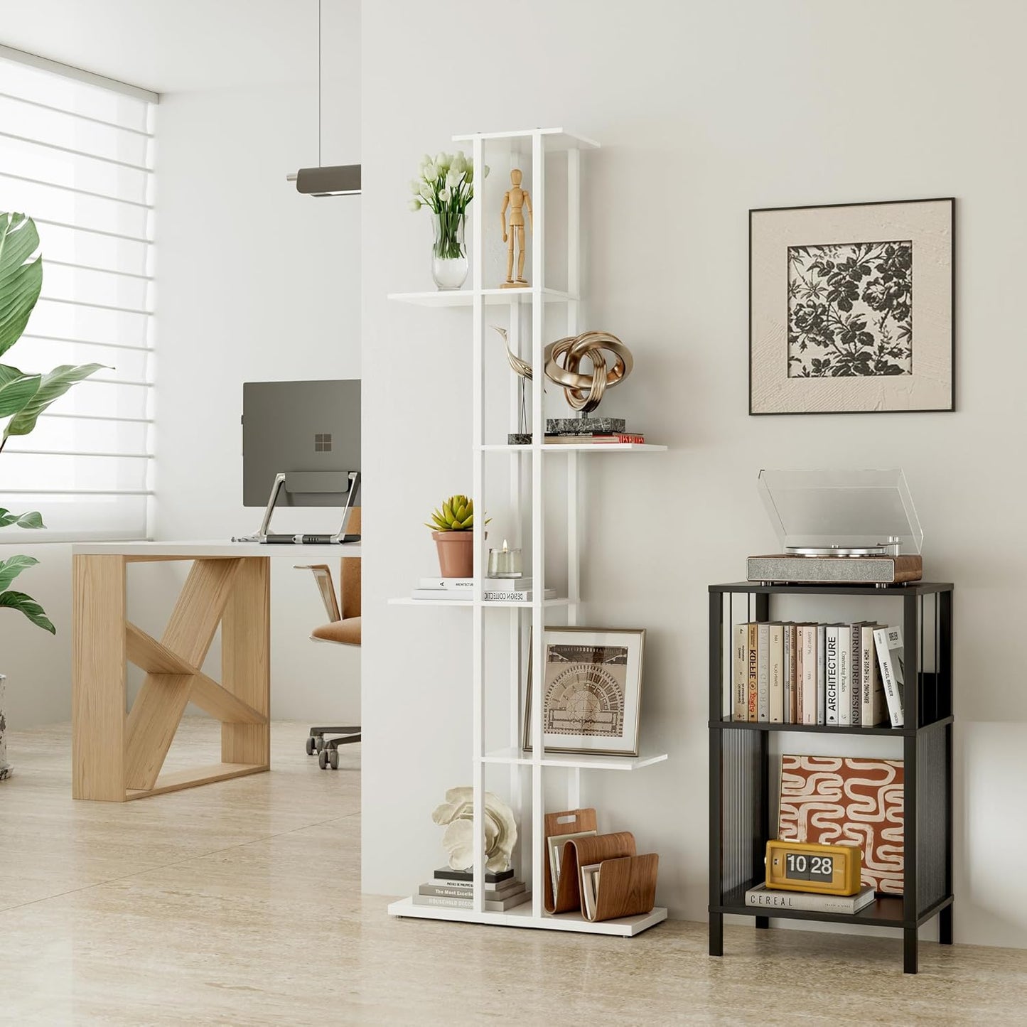 Bookshelf,Small Bookcase for Small Space,6-Tier Bookshelf for Living Room, Home Office, Study,9.45 x 20.8 x 62.2 Inches,White