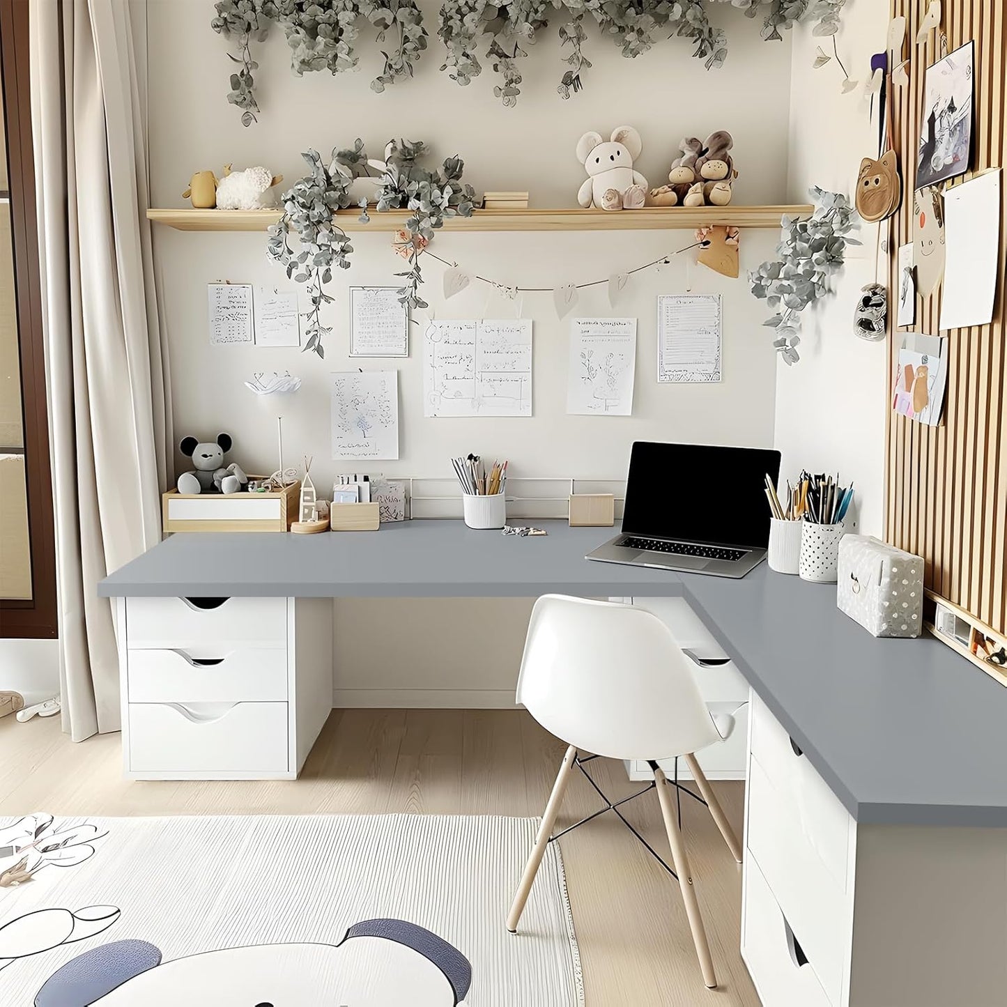Kaboon 48"x26" Universal Table Top, Solid One-Piece Desktop, Reversible Melamine Countertop, Double Desks, L-Desk DIY, Gray