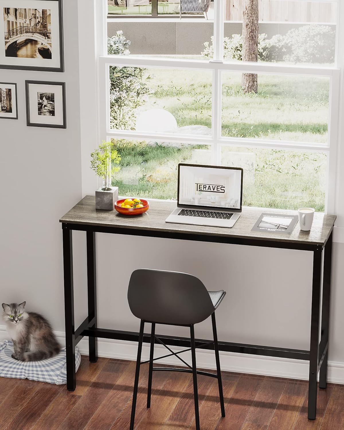 Teraves Bar Table, Bar Height Pub Table, Counter Height Table with Sturdy Metal Frame, Rectangular High Top Table for Kitchen & Dining, Living Room (55.11", Black Oak)