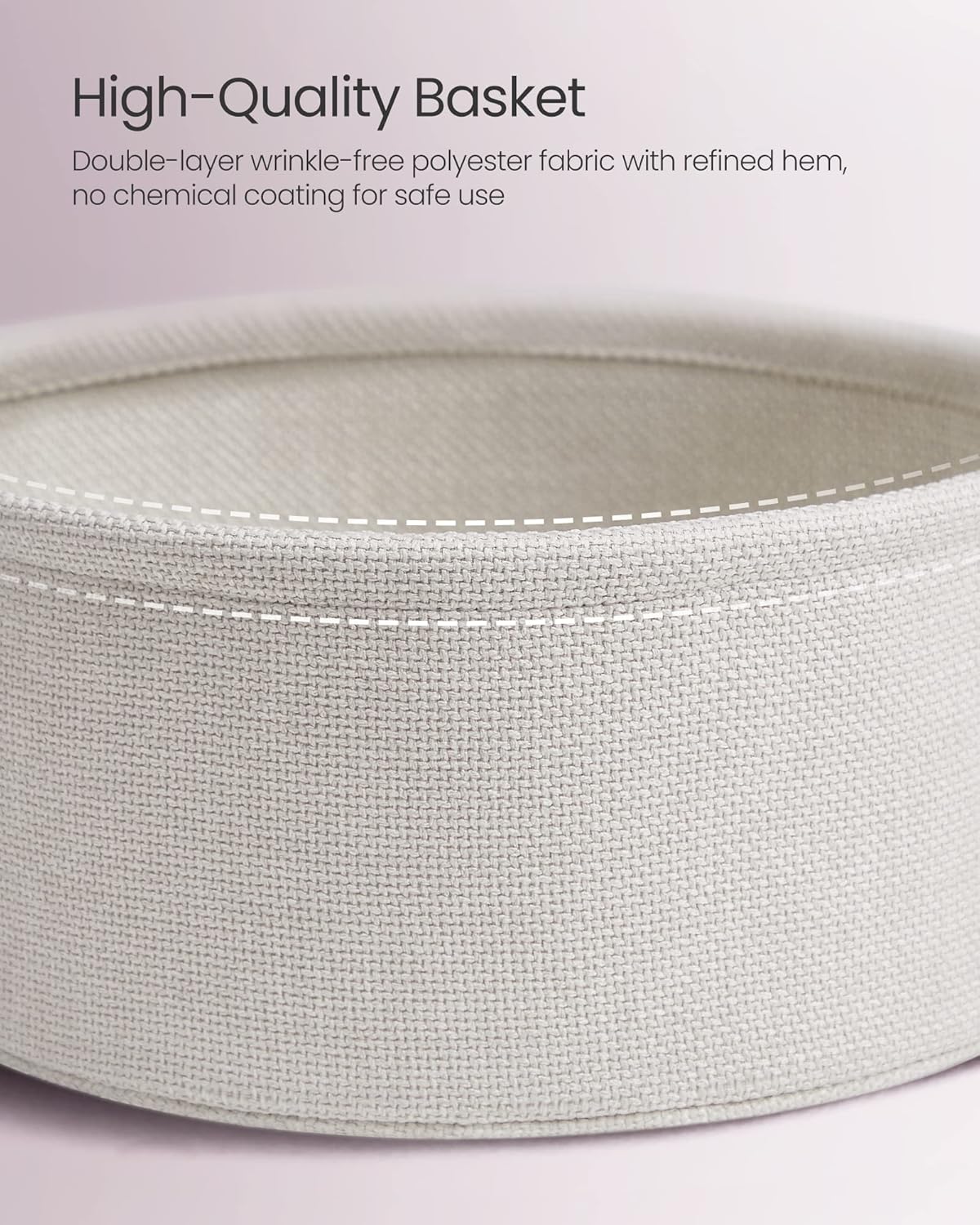 VASAGLE Small Round Side End Table, Modern Nightstand with Fabric Basket, Jelly Pink and Cream White ULET223R61