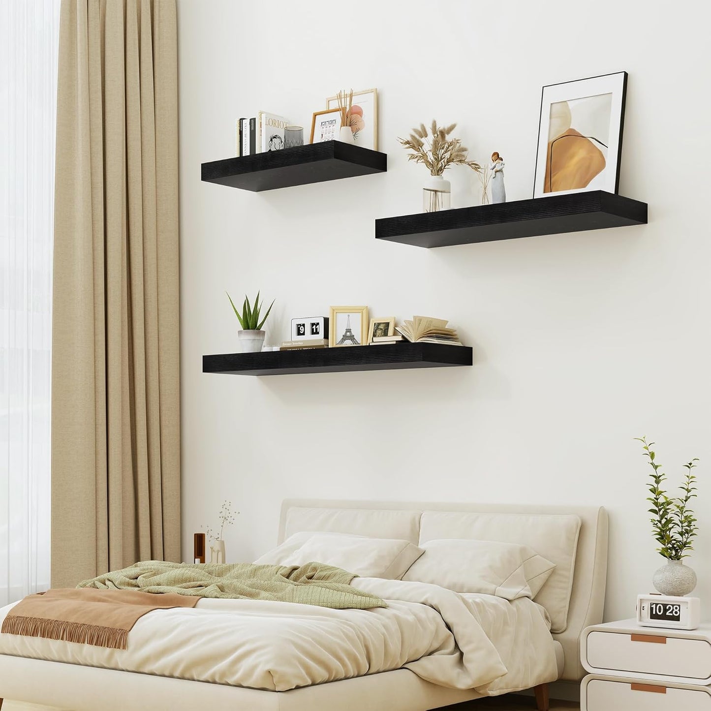 Heimlove 12 Inch Deep Floating Shelves, 55 x 12 inch Extra Long Floating Shelves for Wall, Large Display Shelf & Storage Shelf for Living Room Bedroom Kitchen Home Office, Set of 1, Black