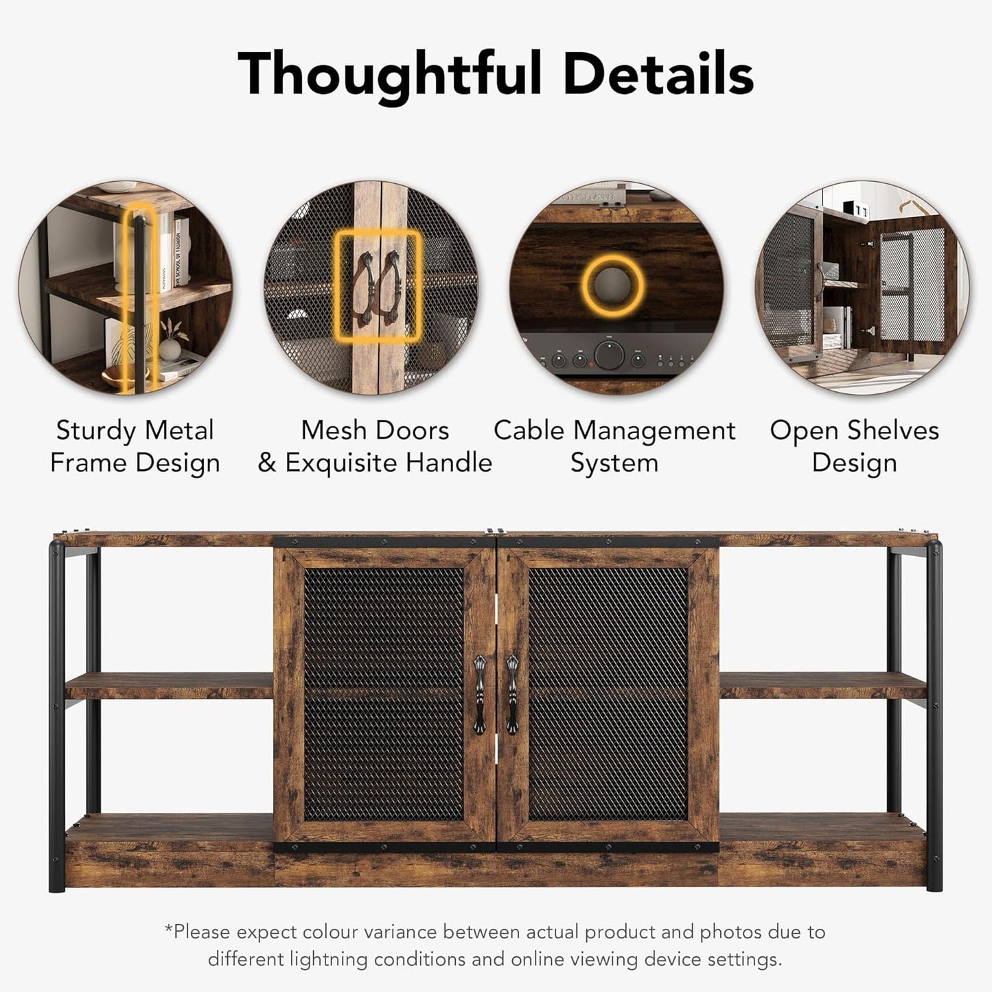 GarveeHome Farmhouse TV Stand for 65/75 inch TV, Entertainment Center with Storage Cabinet, Industrial TV Console Cabinet with Mesh Doors, 63" Rustic TV Media Console Table for Living Room, Vintage