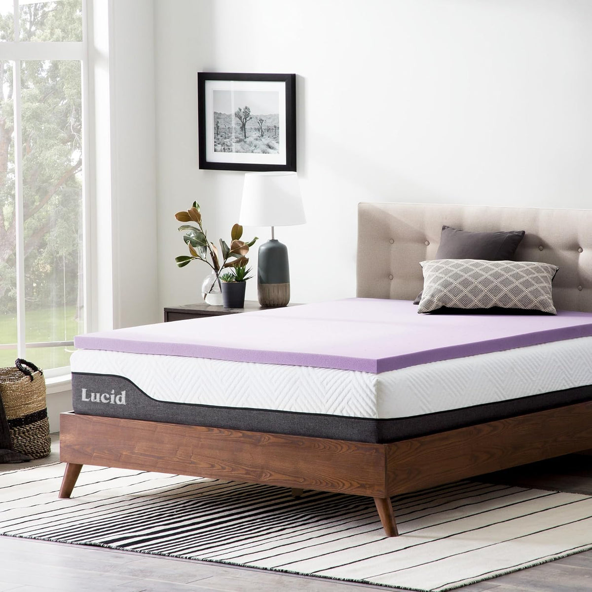 Lucid 2 Inch Lavender Infused Memory Foam Mattress Topper - Ventilated Design – Pressure Relieving Bed Topper - Mattress Pad – CertiPur Certified - Twin Size