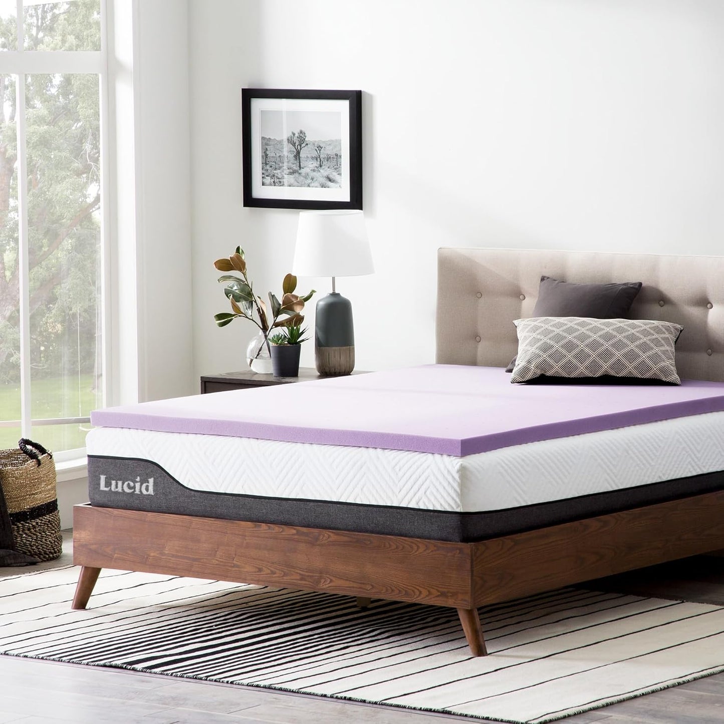 Lucid 2 Inch Lavender Infused Memory Foam Mattress Topper - Ventilated Design – Pressure Relieving Bed Topper - Mattress Pad – CertiPur Certified - King Size