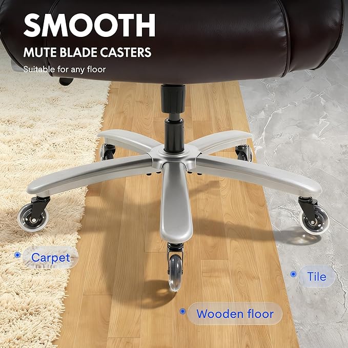 FLEXISPOT 600lbs Big and Tall Office Chair for Heavy People, Heavy Duty Computer Desk Chair with Dynamic Lumbar Support 2D Armrest Blade Wheels, Chairs for Home Office Gaming Working, Leather, Black