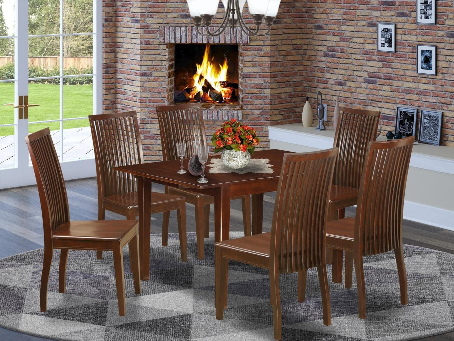 East West Furniture MLIP7-MAH-W 7 Piece Dining Set Consist of a Rectangle Dining Room Table with Butterfly Leaf and 6 Kitchen Chairs, 36x54 Inch, Mahogany