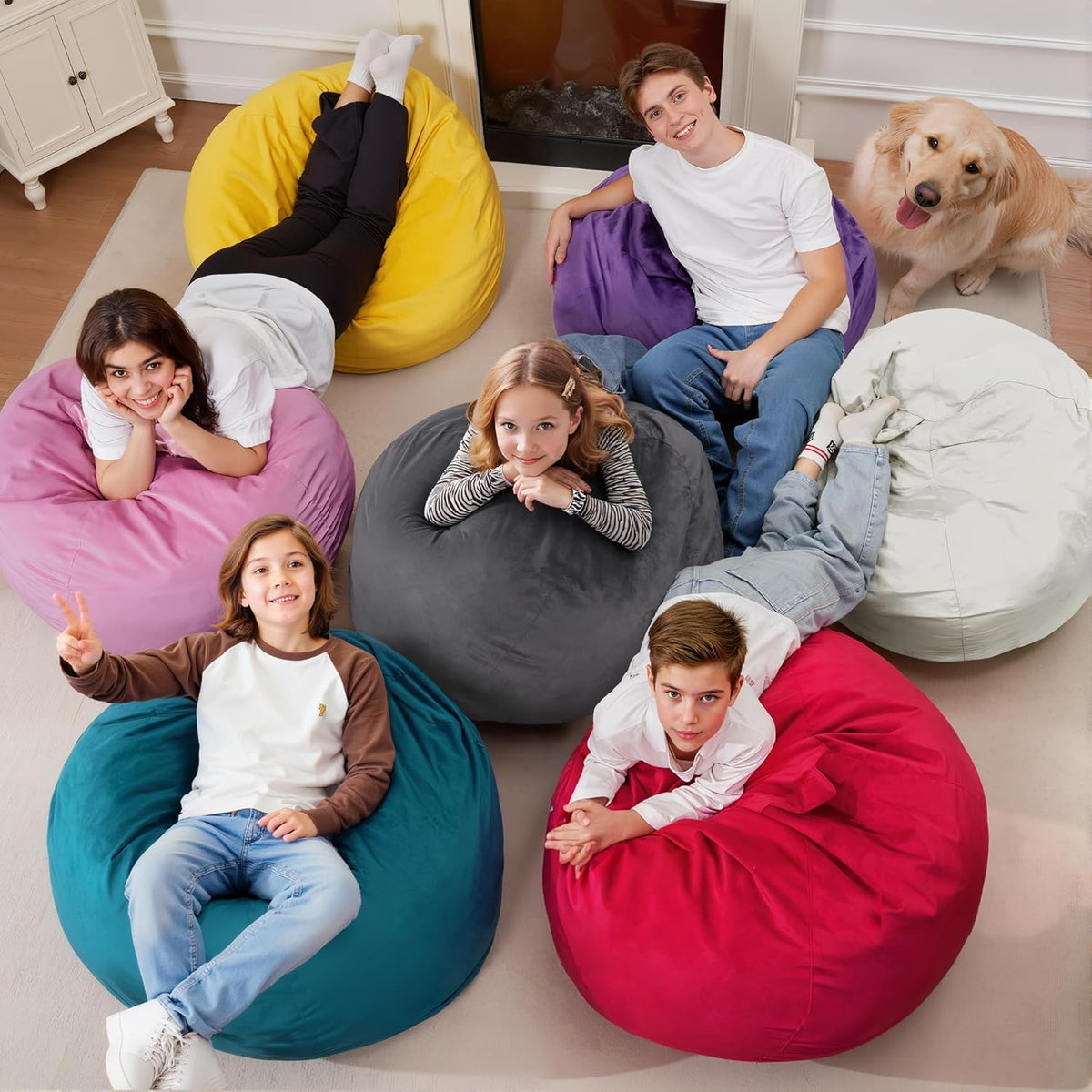 Homguava 2FT Bean Bag Chair: 2' Bean Bags with Memory Foam Filled,Comfy Beanbag Chairs Round Bean Bag Sofa with Dutch Velvet Cover-Purple