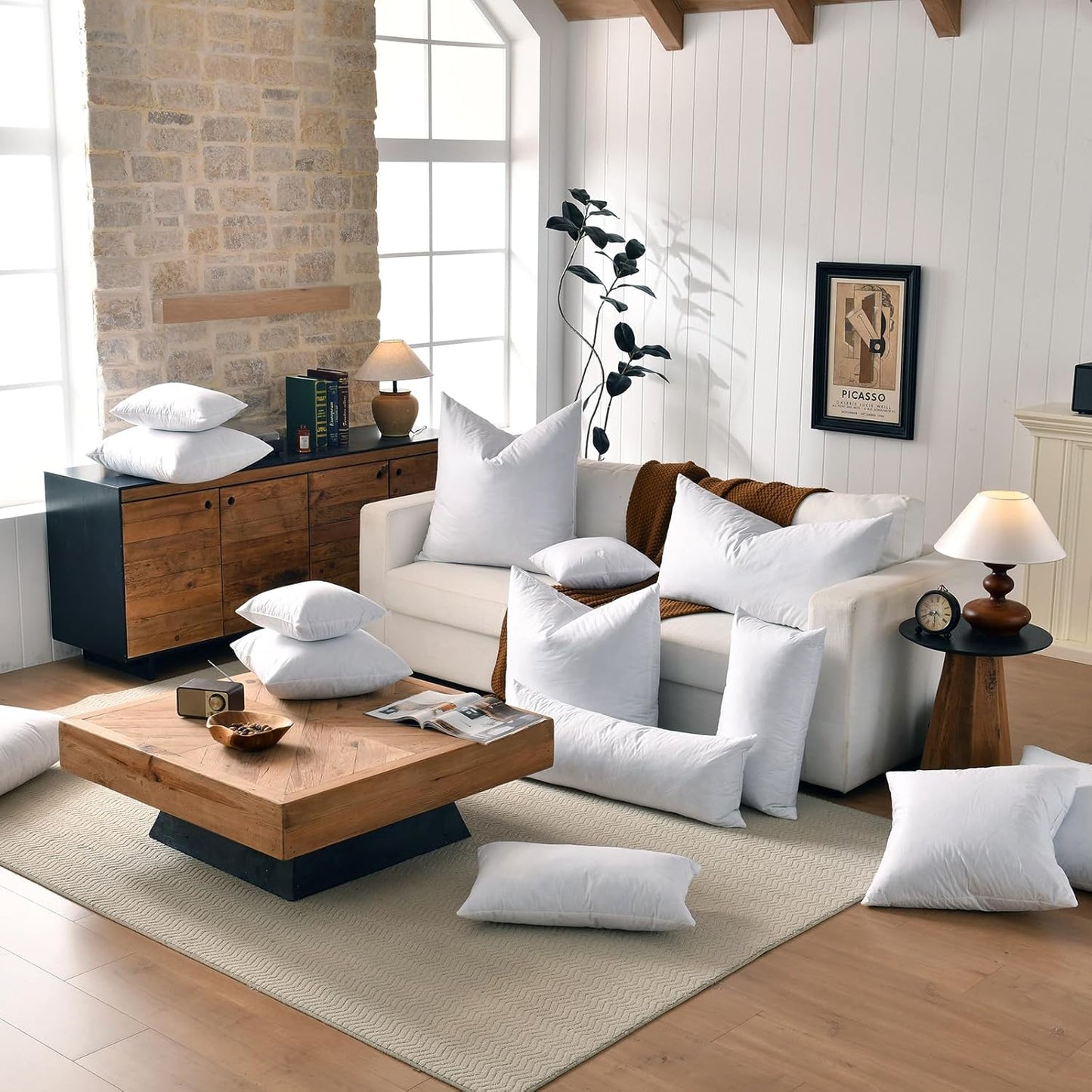 24x24 Euro Throw Pillow Inserts-Down Feather Pillow Inserts-Cotton Fabric-Set of 2-White.