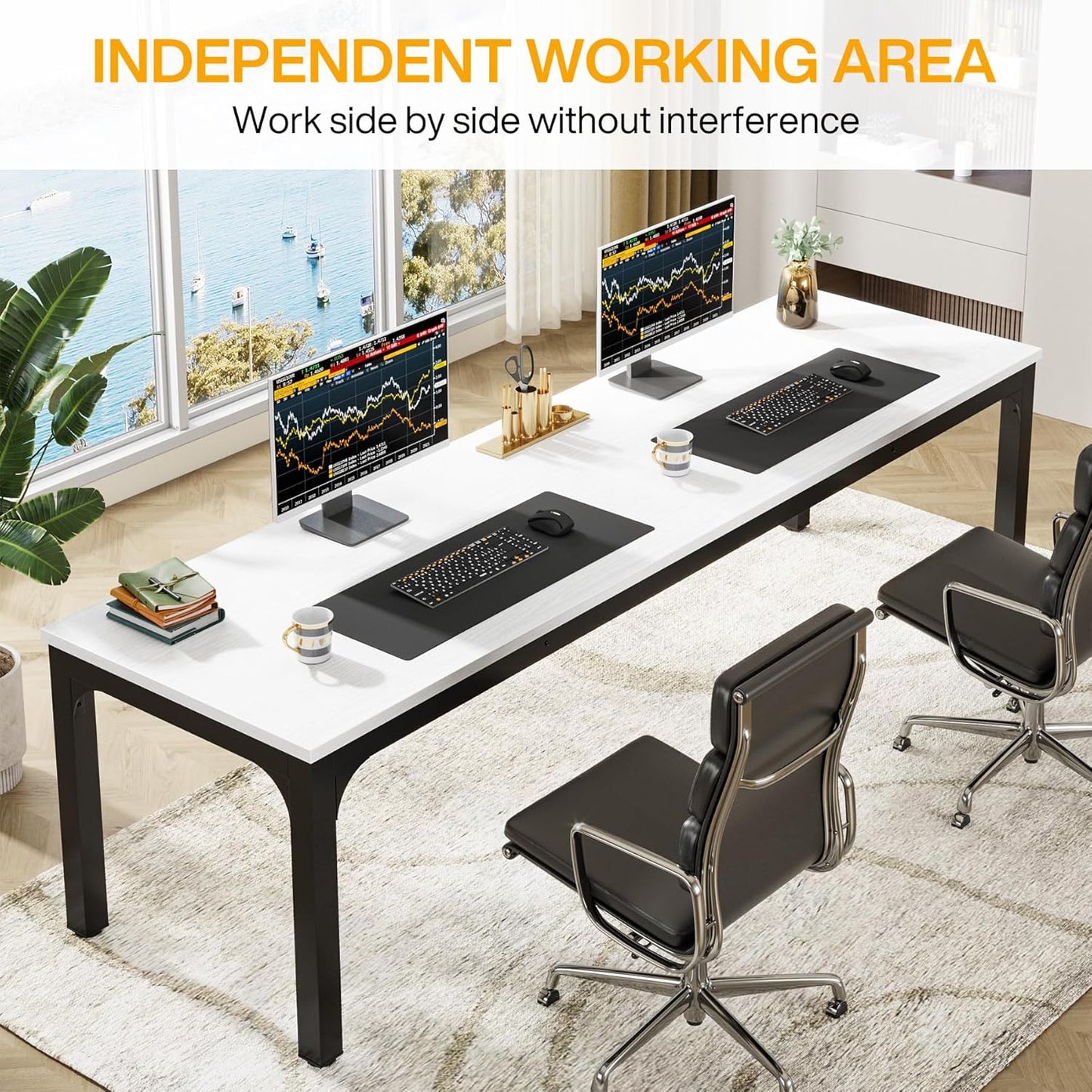 Tribesigns 78.7 Inches Extra Long Computer Desk 2 Person Desk, Double Long Desk, Workstaion for Home Office (White+Black)