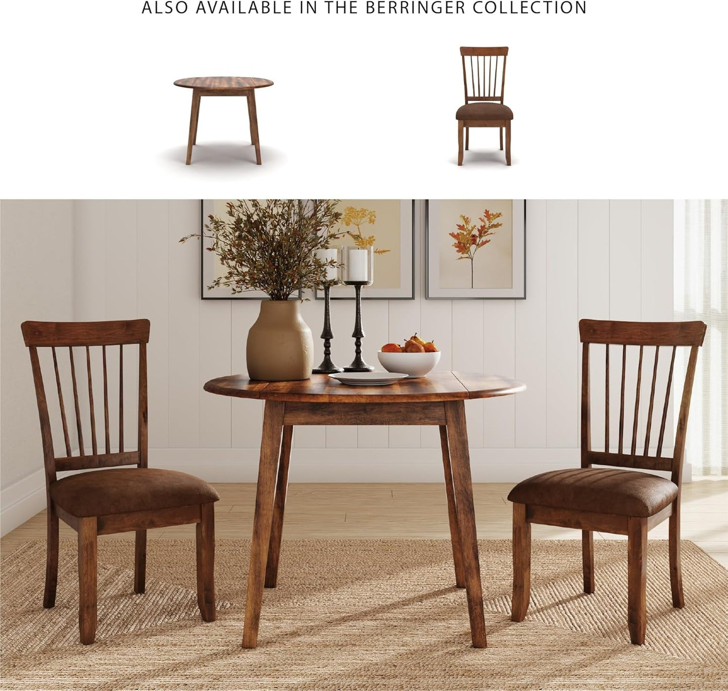 Signature Design by Ashley Berringer Dining Room Round Drop Leaf Table, Rustic Brown
