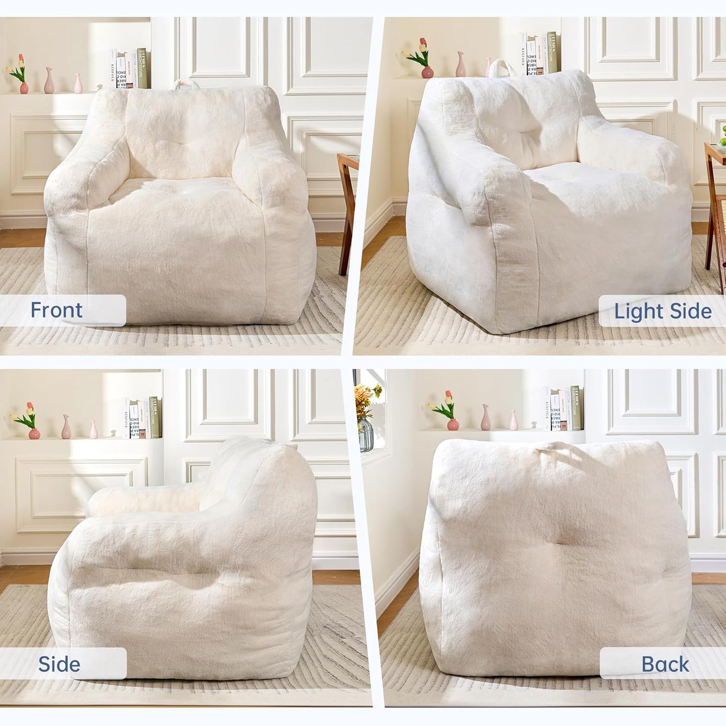 Giant Bean Bag Chairs for Adults and Kids, 3FT Bean Bag Chair with Filler, Comfy Lazy Sofa Chair for Bedroom, Living Room, Dorm (Cream)