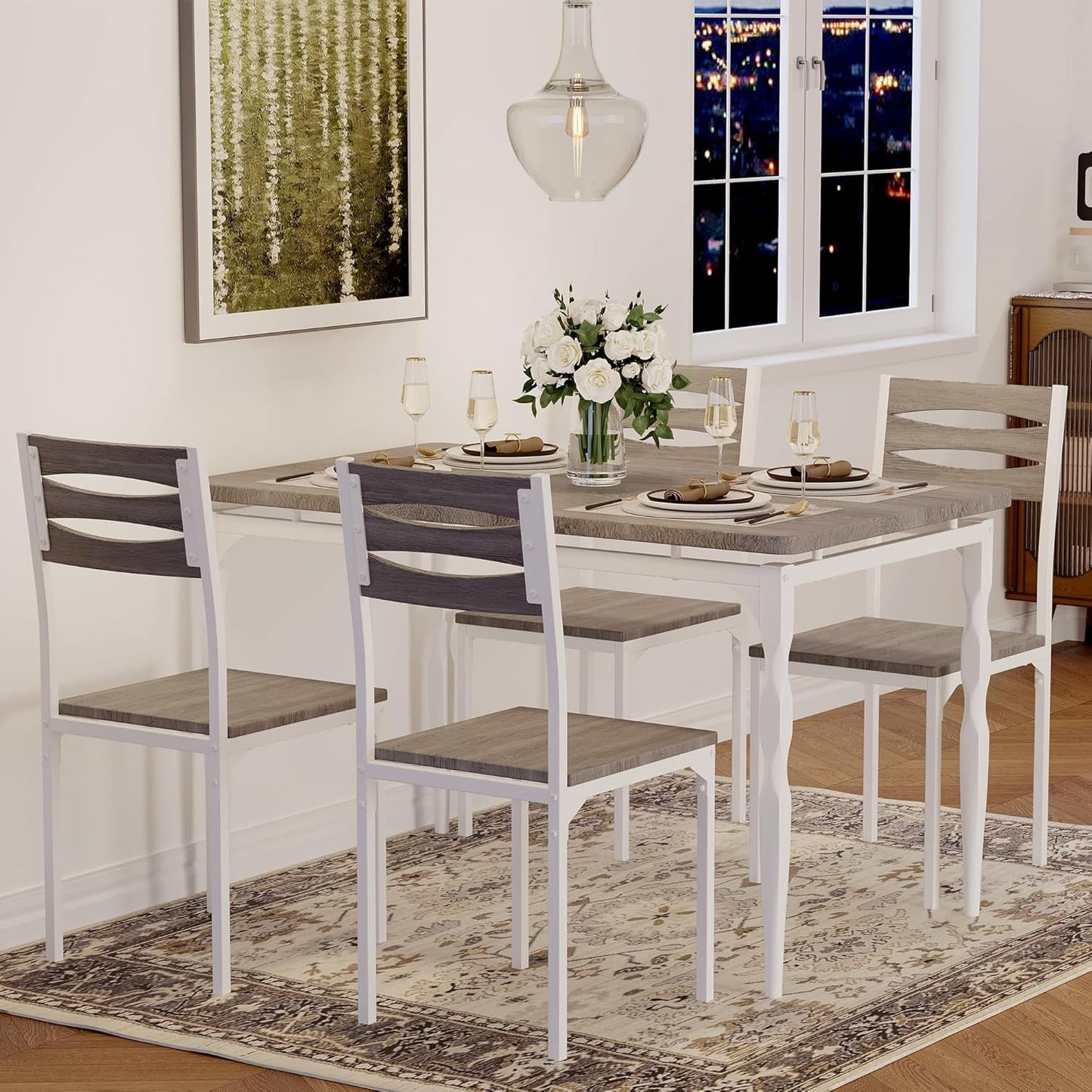 GarveeHome 5 Piece Dining Table Set, Industrial Style Dining Table and Chairs Set for 4, Kitchen Table Set for Dining Room Kitchen Apartment, Grey