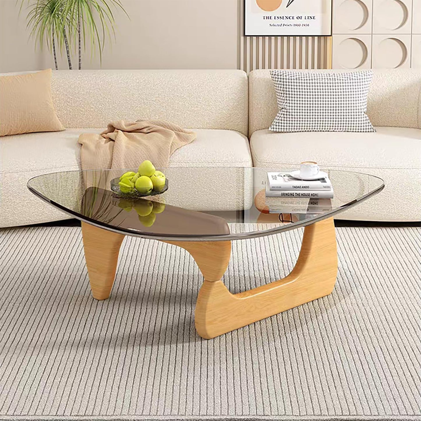 Mid Century Modern Glass Coffee Table, Small Coffee Table for Living Room, Elegant and Functional Coffee Tables, Suitable for Bedroom Living Room Reception Office Tables(Wood/Transparent,Medium)