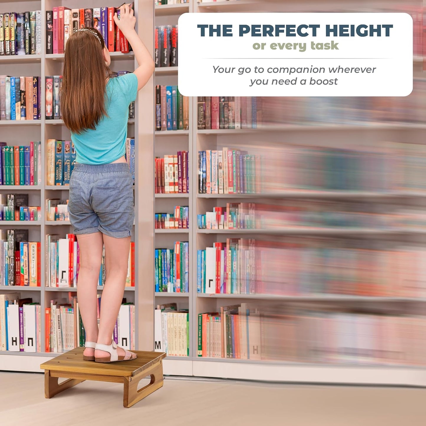 Wooden Step Stool, 5.3" One Step Stool for Adults with Handle, Durable & Portable Design Supports up to 550lbs for Bedroom, Kitchen, Bathroom or High Beds