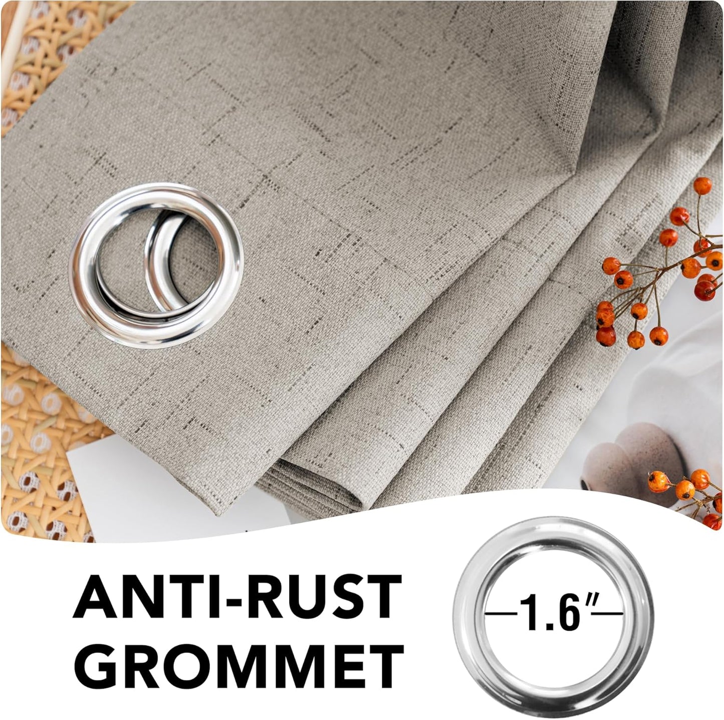 H.VERSAILTEX Linen Blackout Curtains 108 Inches Long 100% Blackout Thermal Insulated Textured Linen Look Curtain Draperies Anti-Rust Grommet, Energy Saving with White Liner, 2 Panels, Stone