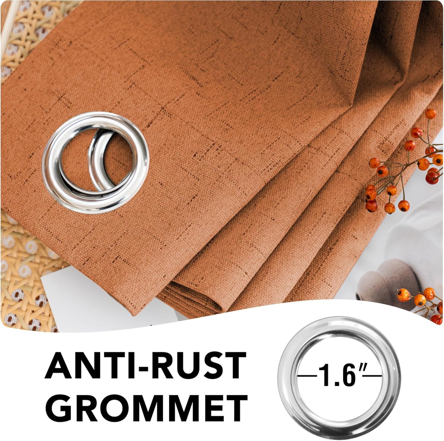 H.VERSAILTEX 100% Blackout Curtains for Bedroom Thermal Insulated Linen Textured Curtains Heat and Full Light Blocking Drapes Living Room Curtains 2 Panel Sets, Orange, 52x63 Inch
