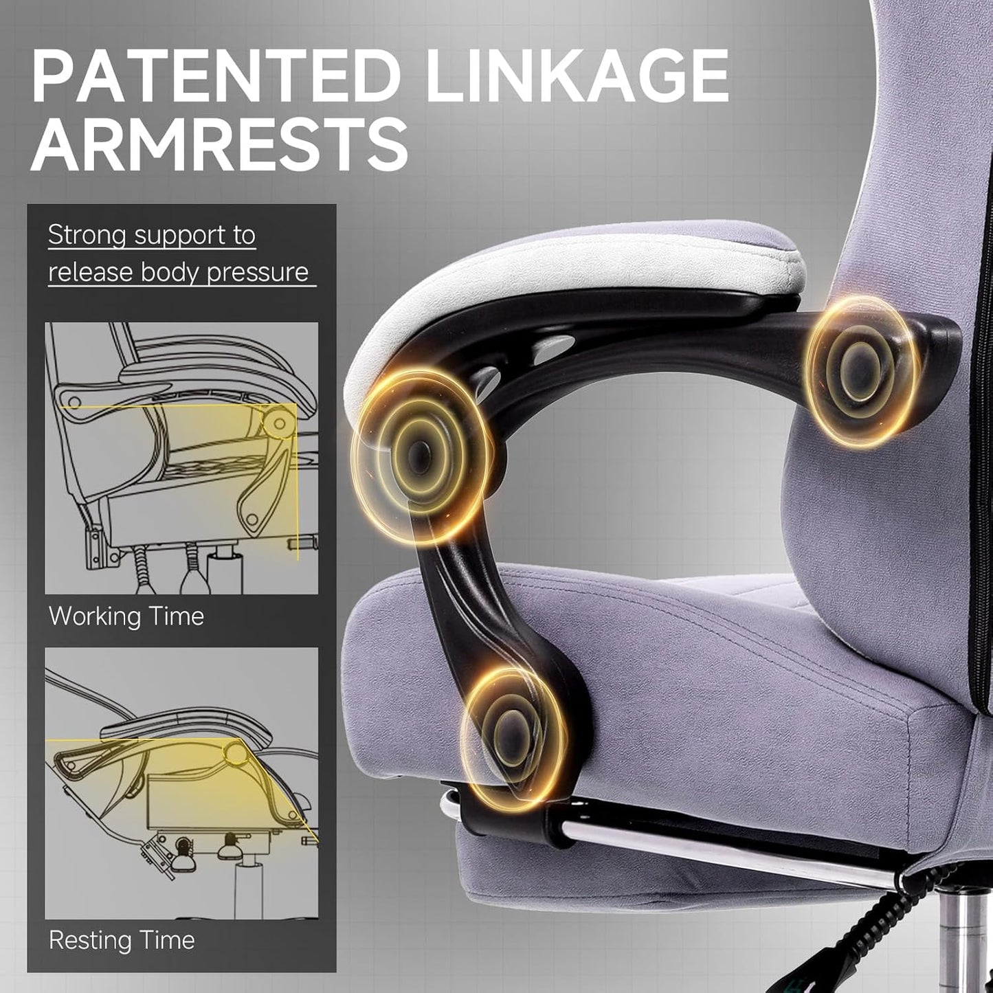 GTPLAYER Office Chair, Gaming Computer Desk Fabric Chair with Footrest, High Back Ergonomic Office Chair with Pocket Spring Lumbar Support and Linkage Armrests Adjustable Height Swivel for Home Task