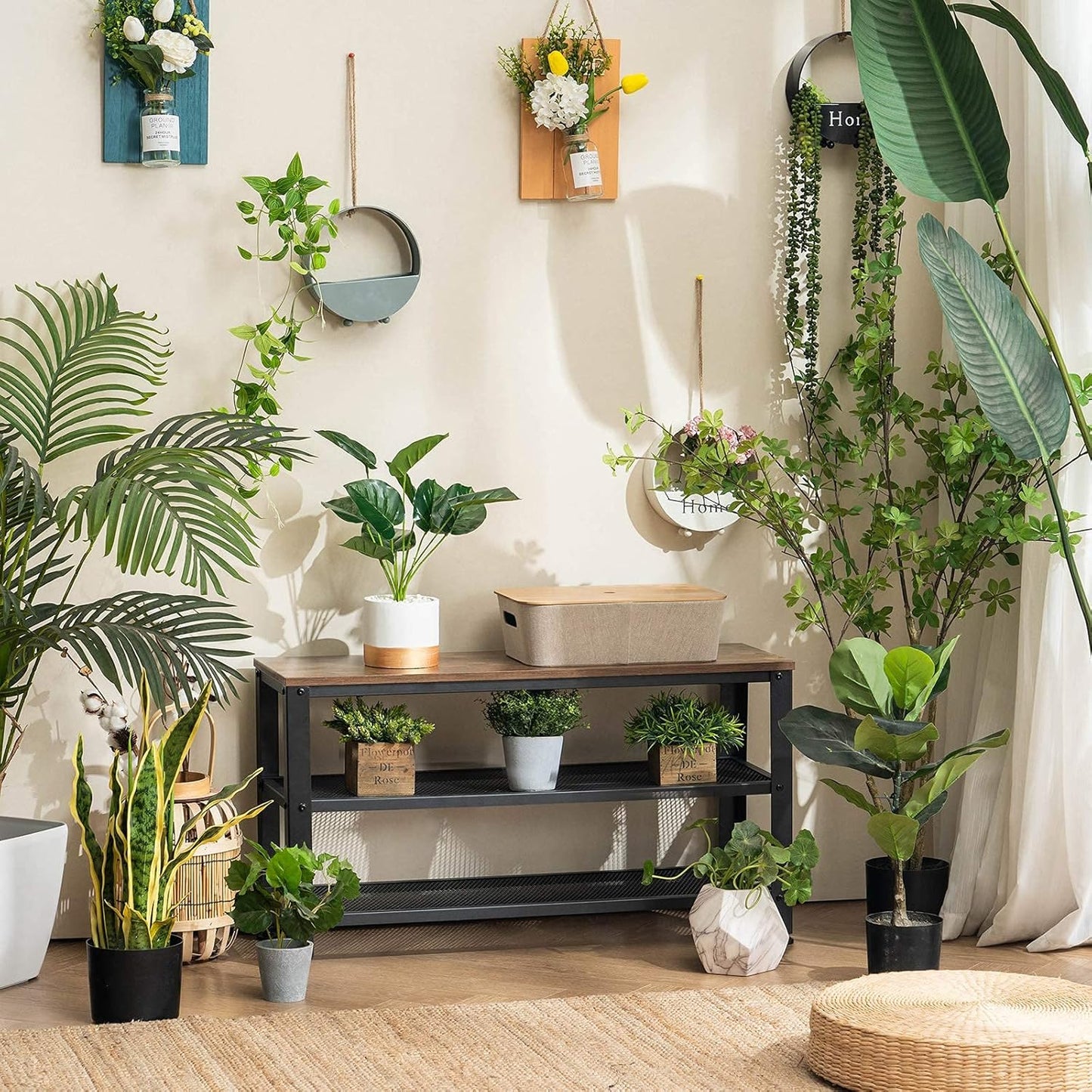 Apicizon Shoe Rack, 35.5 Inches 3-Tier Shoe Rack for Entryway with Long Seat and Metal Shelves for Garage, Industrial Storage Bench with Steel Structure for Living Room, Bedroom, Mudroom, Rustic Brown